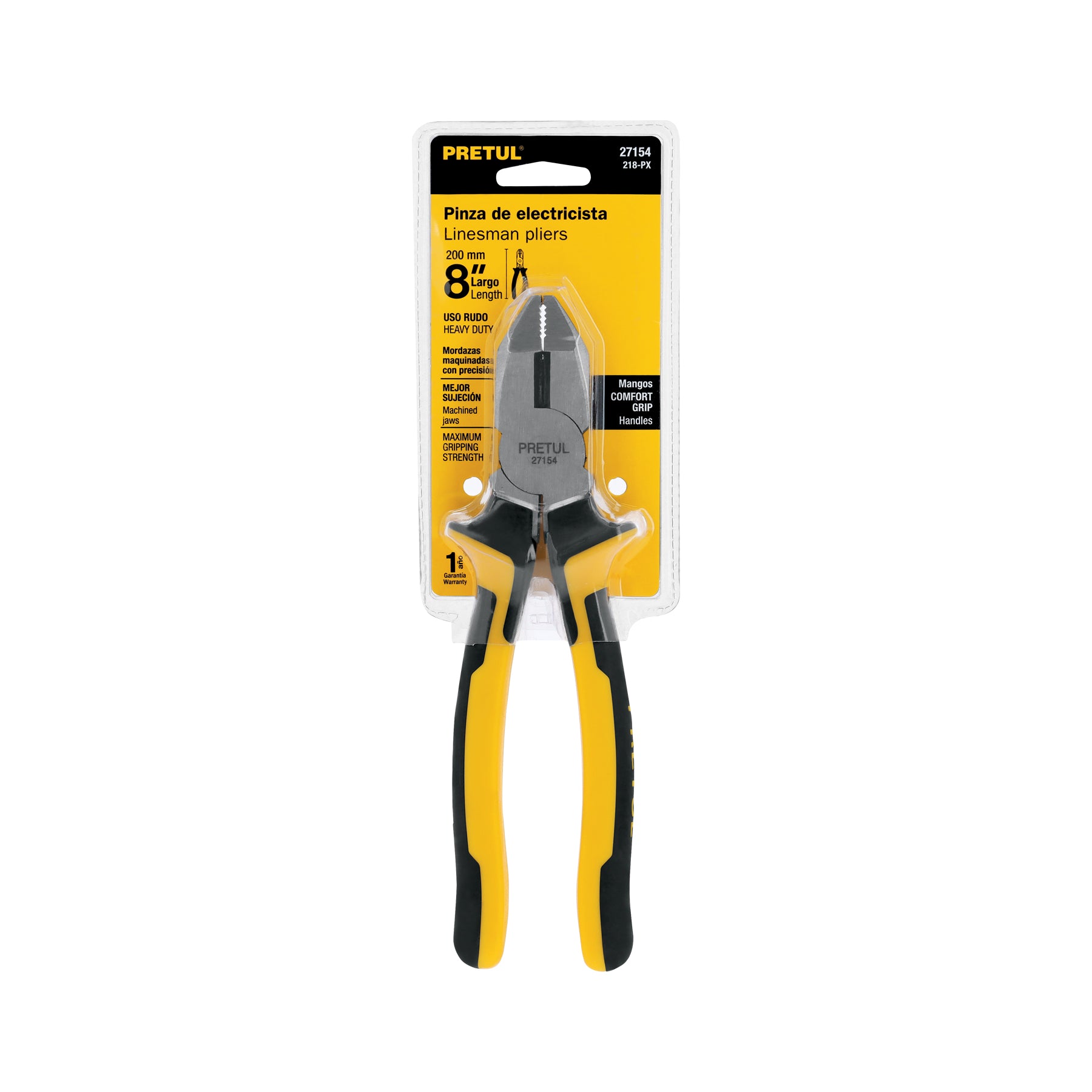 Pinza p/electricista 8" uso rudo, Comfort Grip, PRETUL