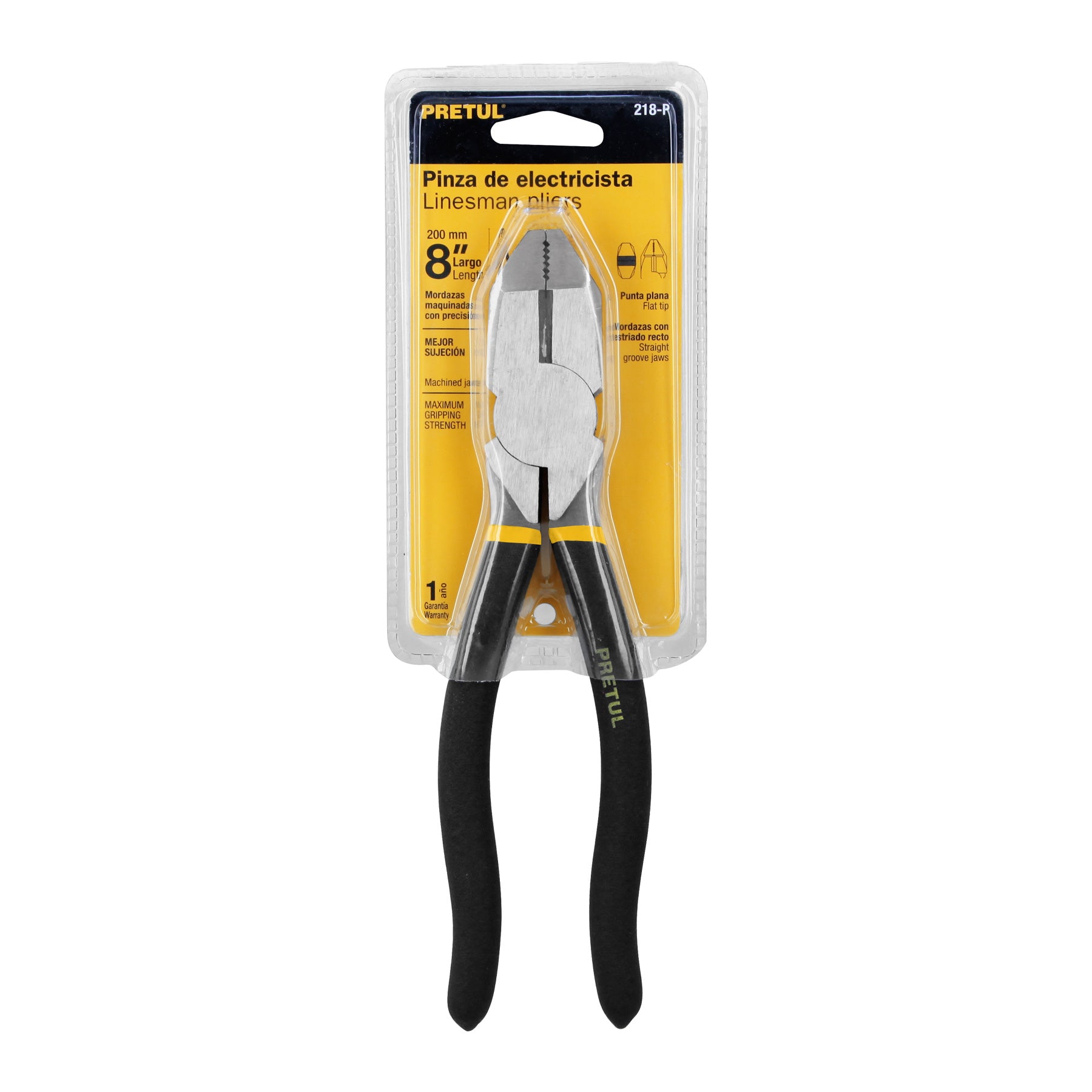 Pinza para electricista 8" uso rudo, mango de PVC, PRETUL