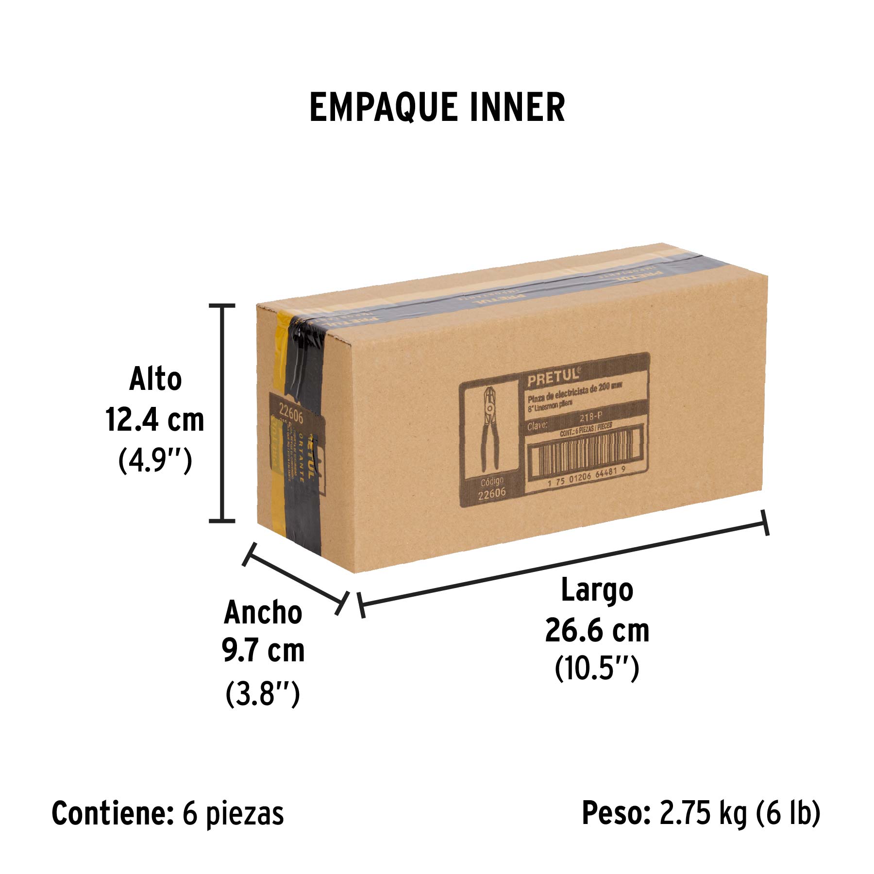 Pinza para electricista 8" uso rudo, mango de PVC, PRETUL - Empaque