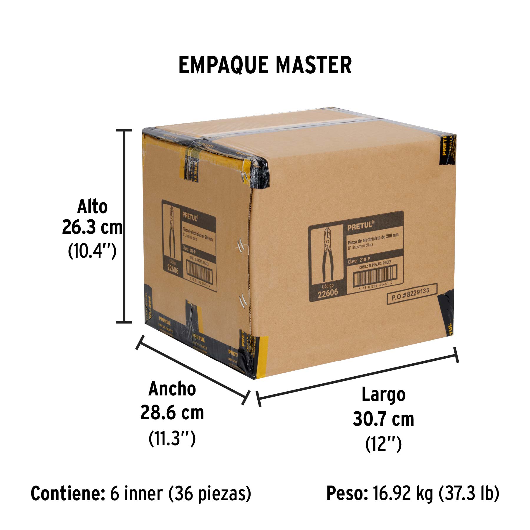 Pinza para electricista 8" uso rudo, mango de PVC, PRETUL - Empaque