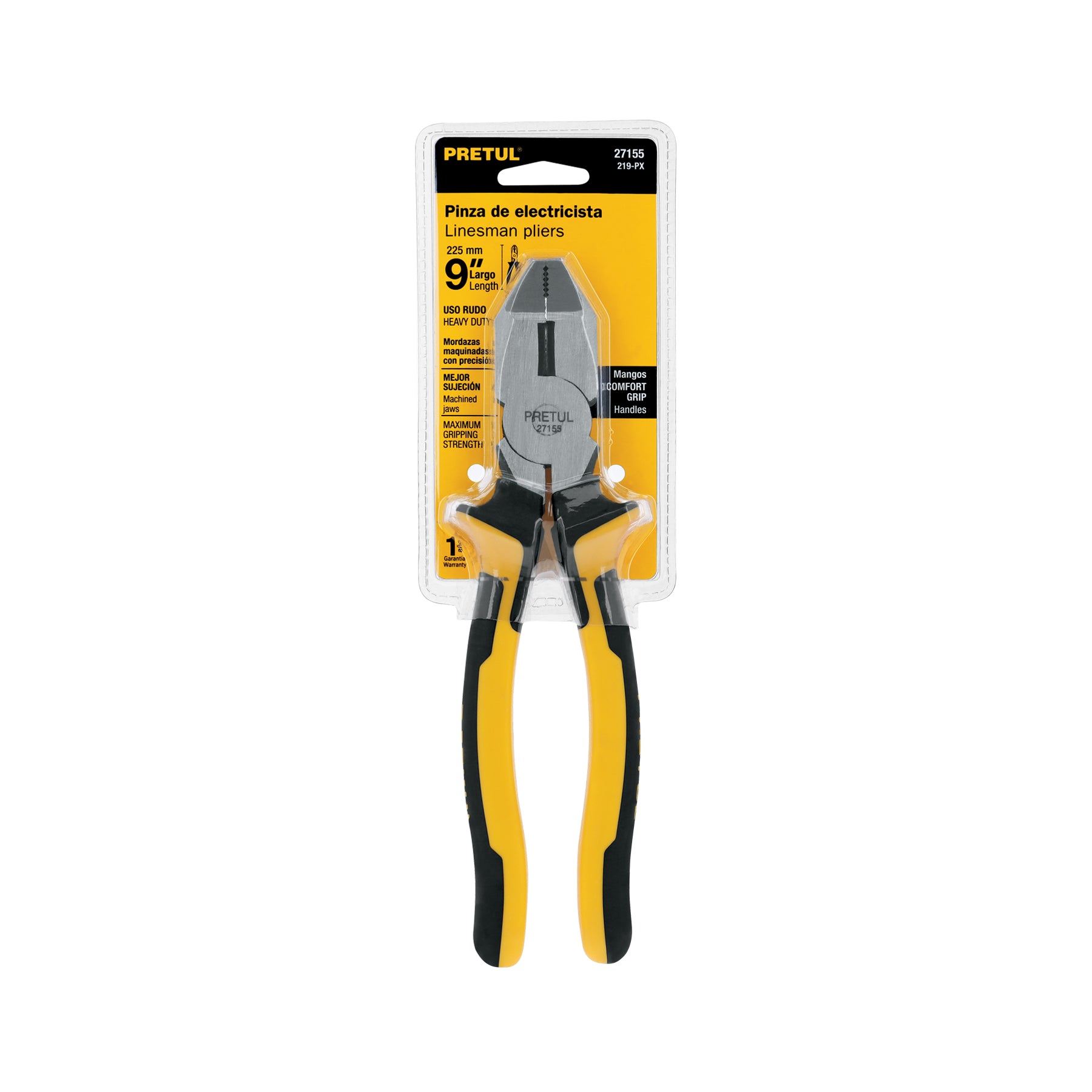 Pinza p/electricista 9" uso rudo, Comfort Grip, PRETUL