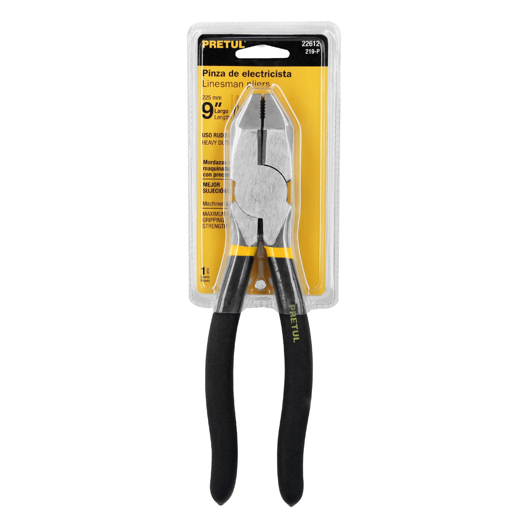 Pinza para electricista 9" uso rudo, mango de PVC, PRETUL