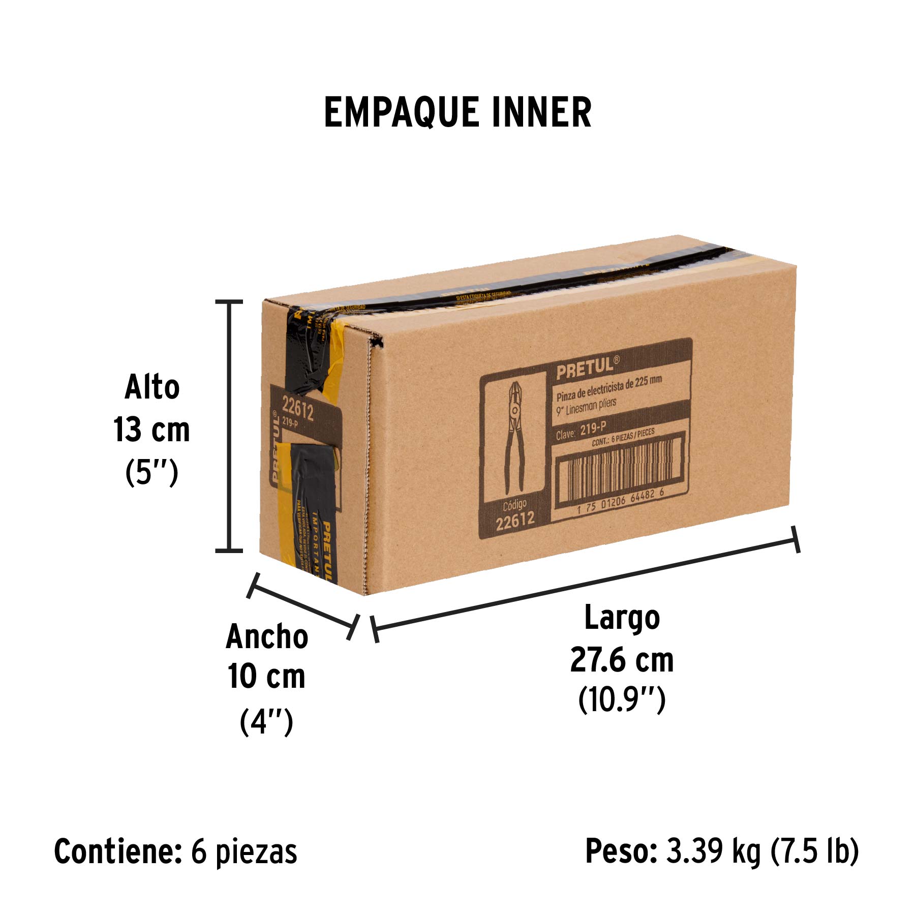 Pinza para electricista 9" uso rudo, mango de PVC, PRETUL - Empaque