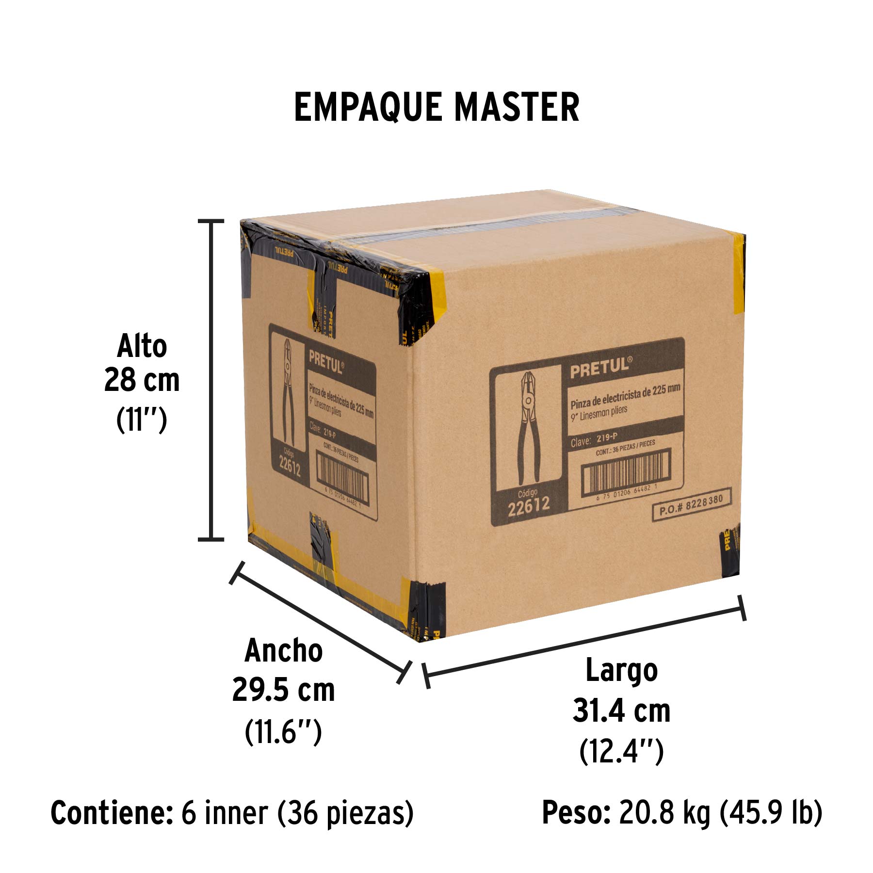 Pinza para electricista 9" uso rudo, mango de PVC, PRETUL - Empaque
