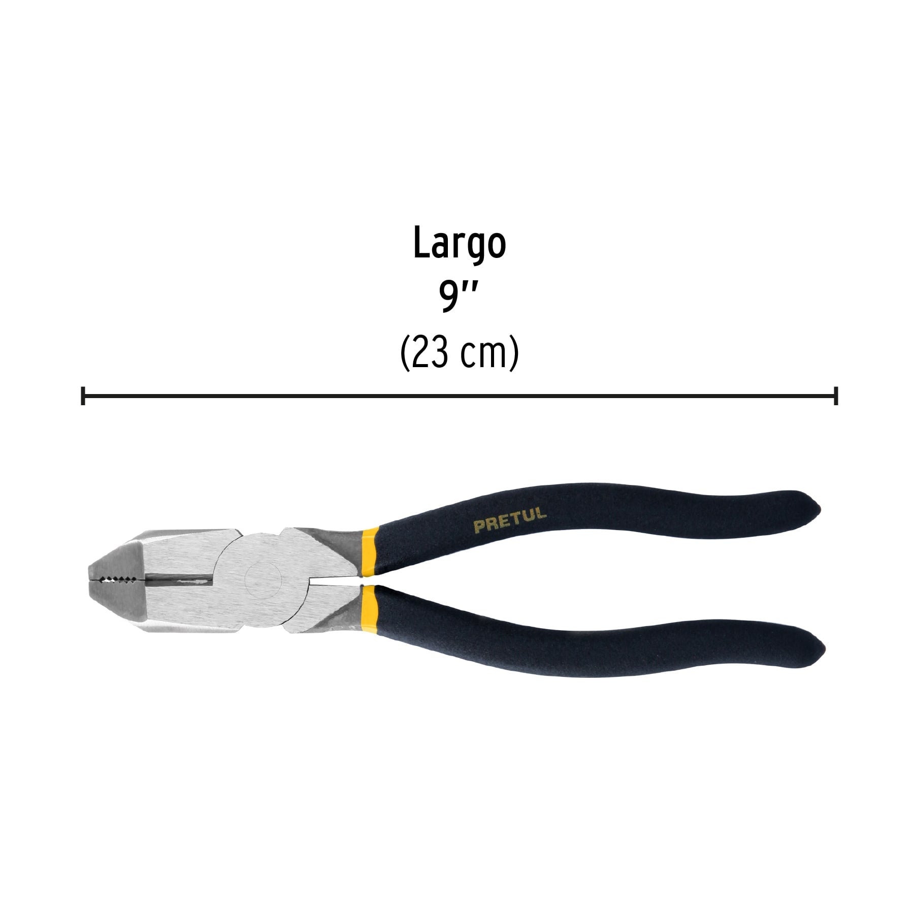 Pinza para electricista 9" uso rudo, mango de PVC, PRETUL