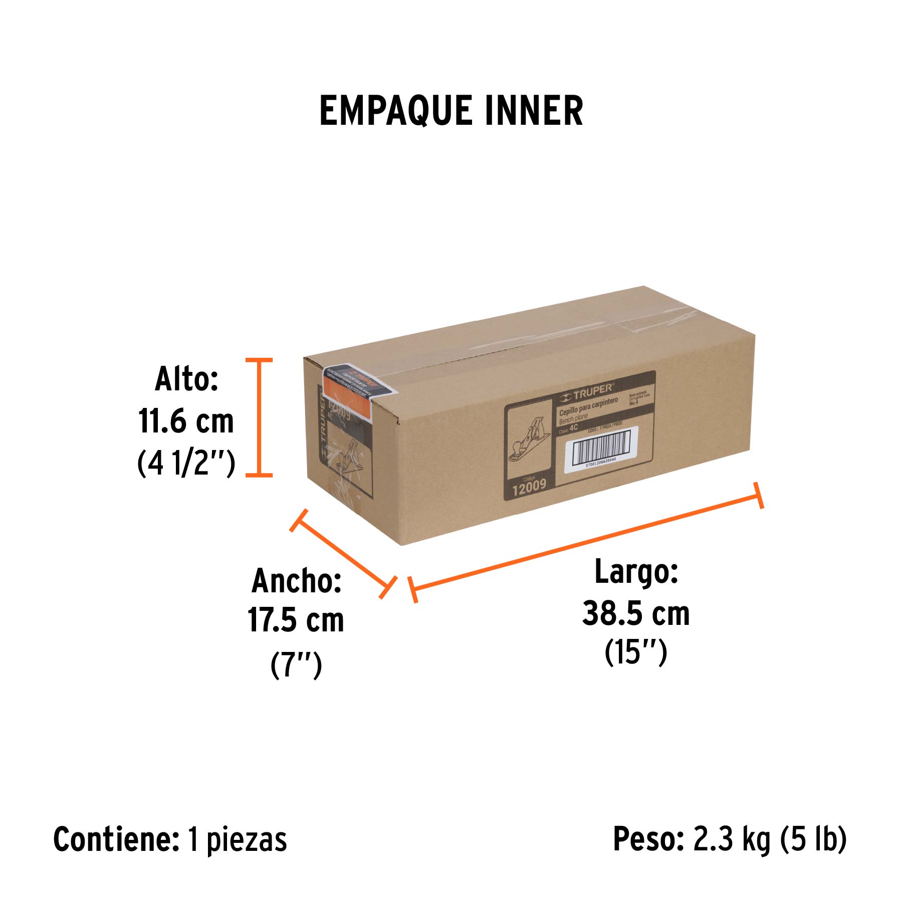 Cepillo para carpintero 4 base estriada, TRUPER - Empaque