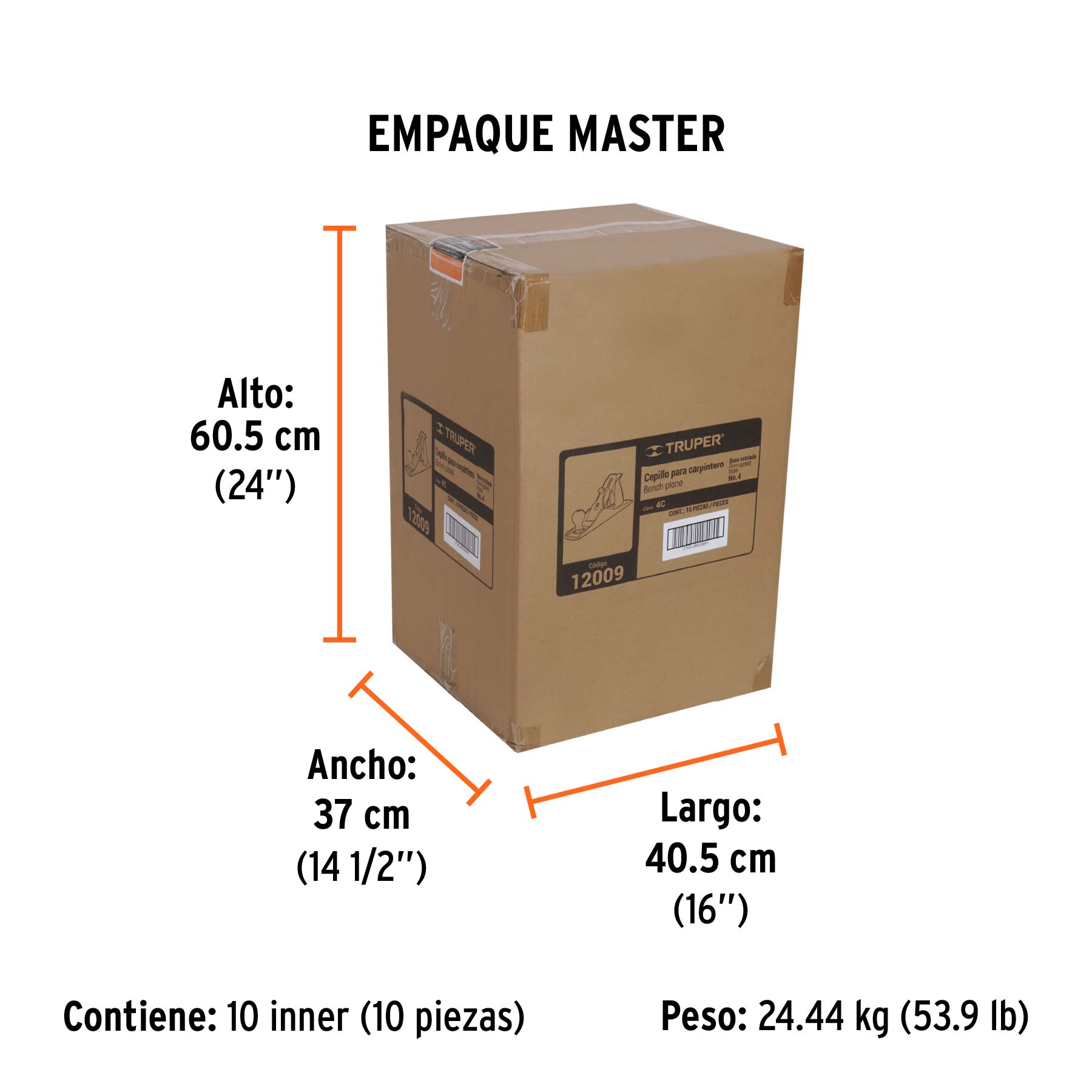 Cepillo para carpintero 4 base estriada, TRUPER - Empaque