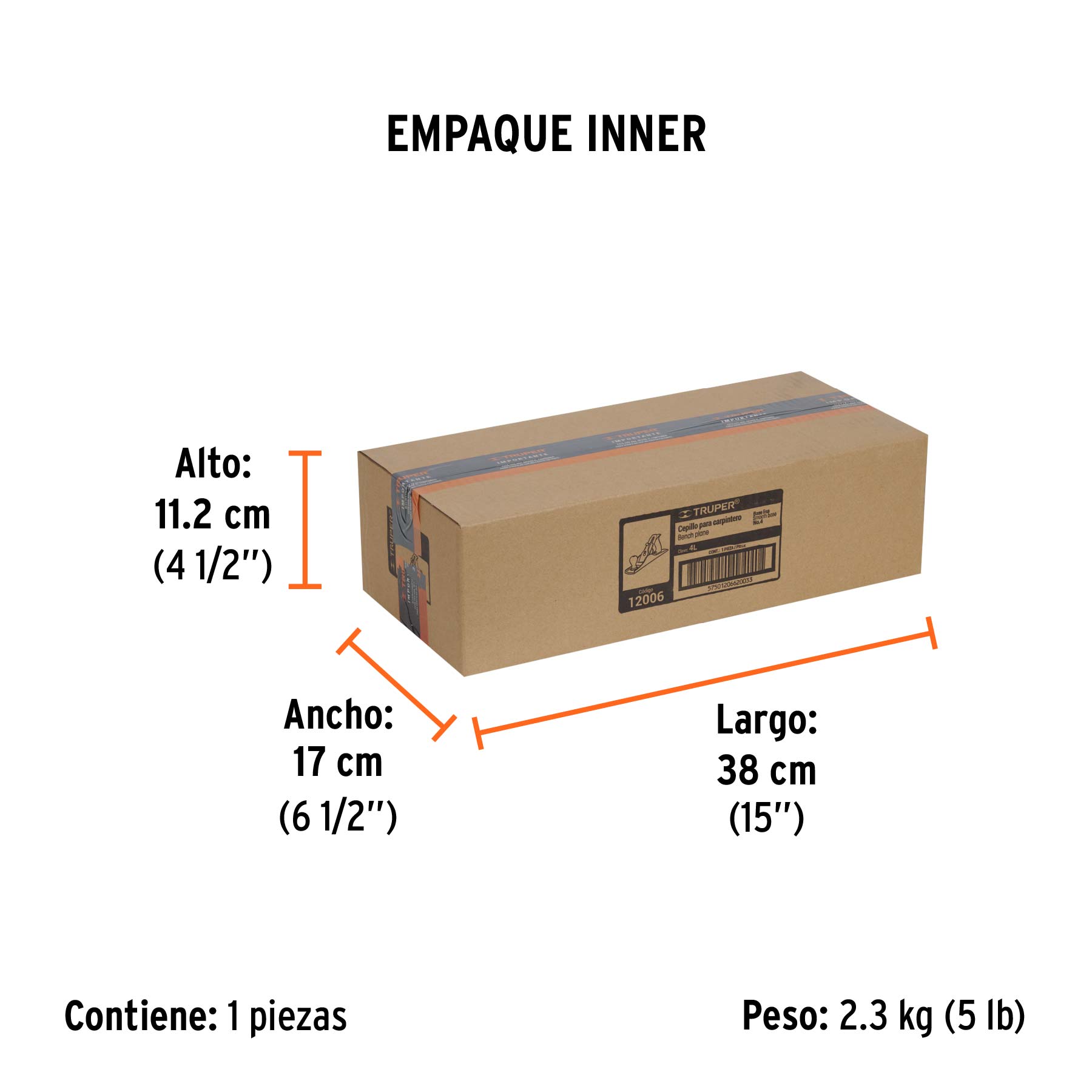 Cepillo para carpintero 4 base lisa, TRUPER - Empaque