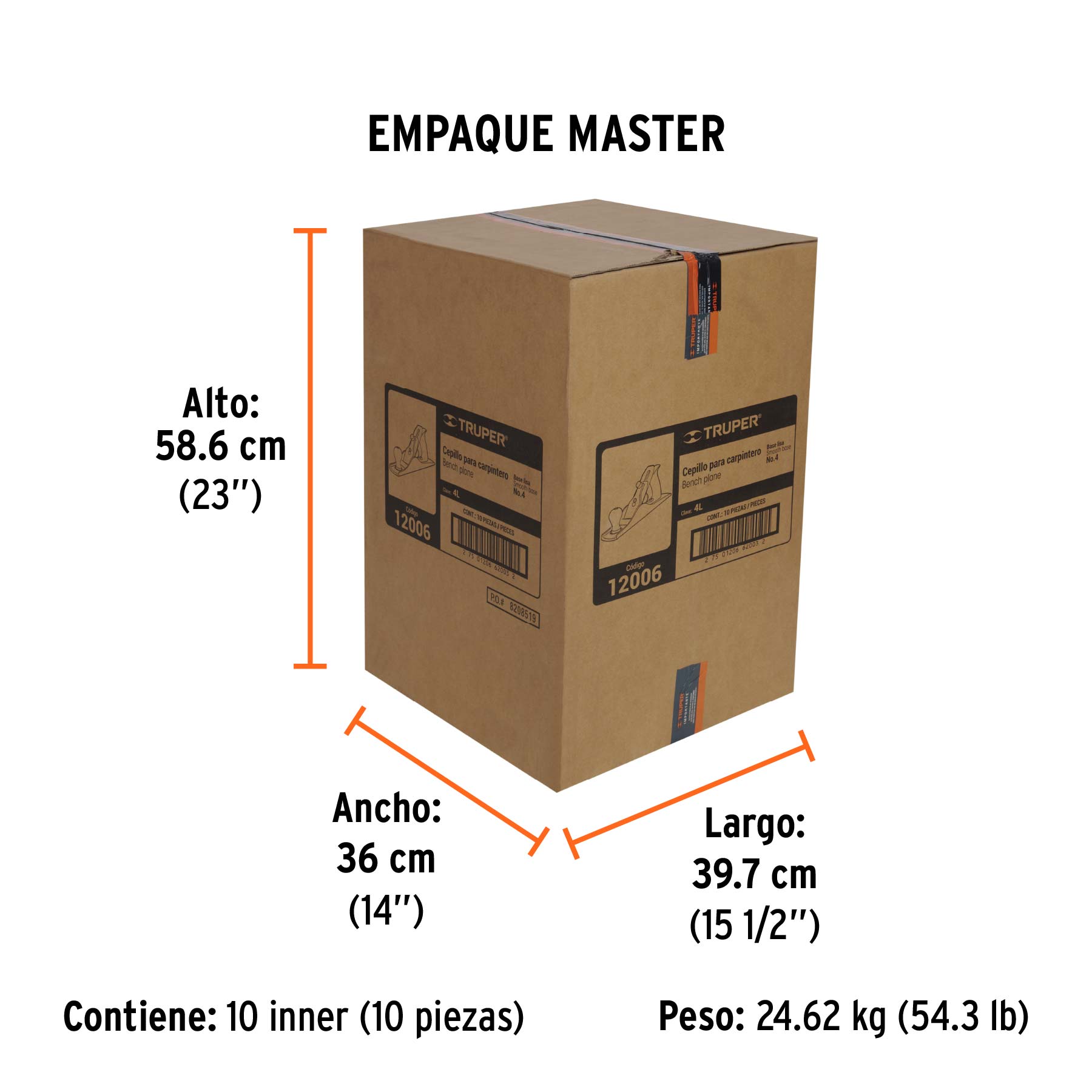 Cepillo para carpintero 4 base lisa, TRUPER - Empaque