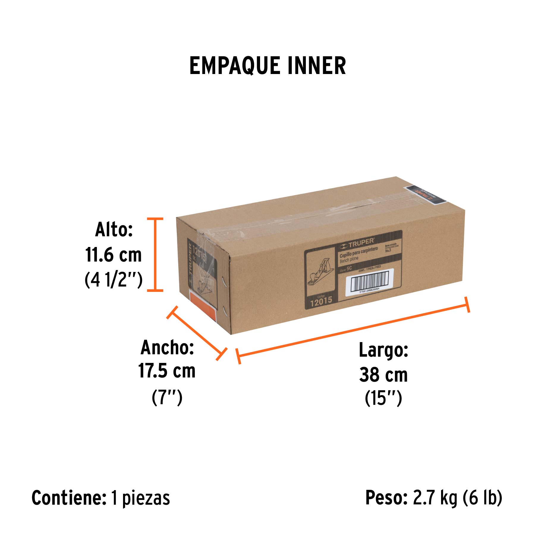 Cepillo para carpintero 5 base estriada, TRUPER - Empaque