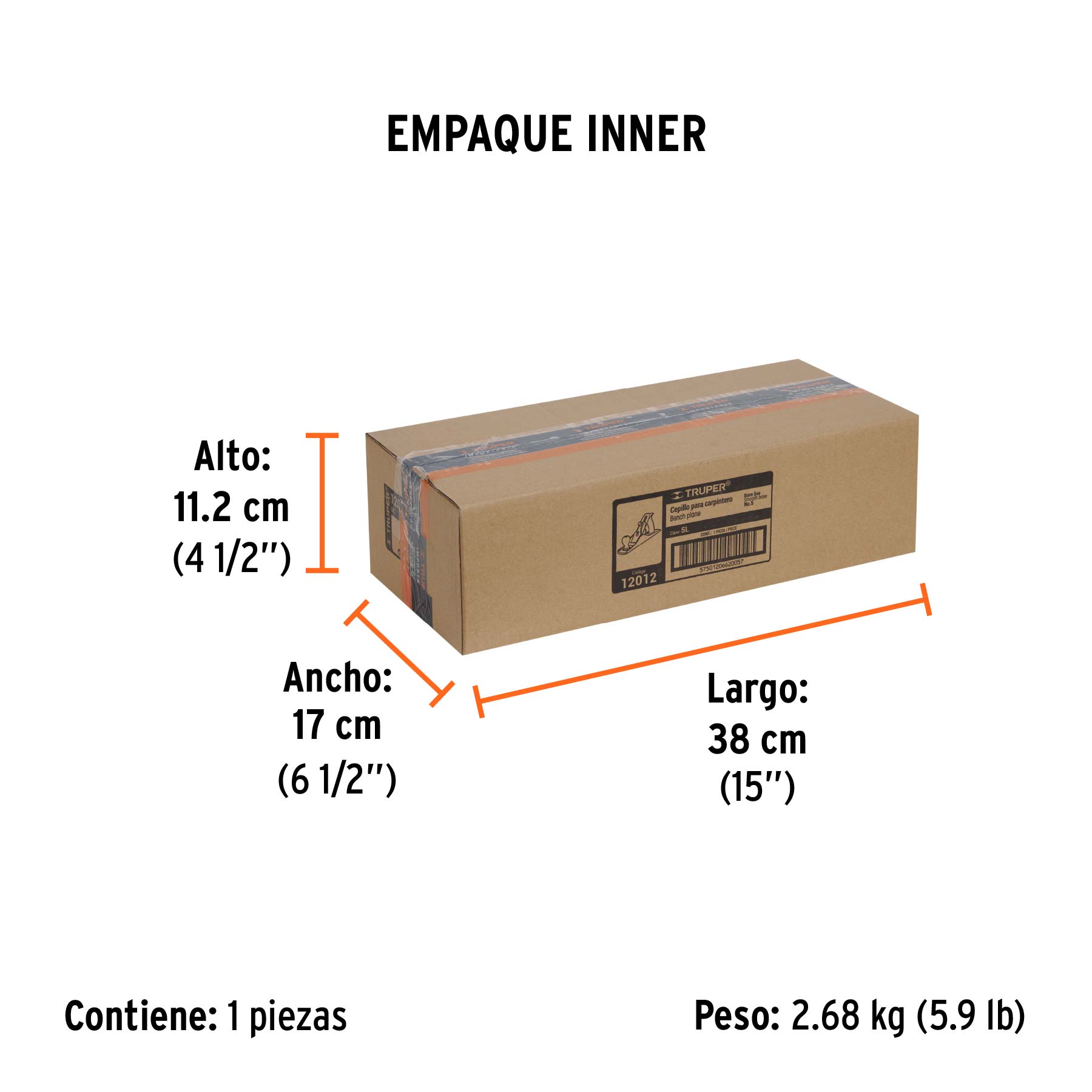 Cepillo para carpintero 5 base lisa, TRUPER - Empaque