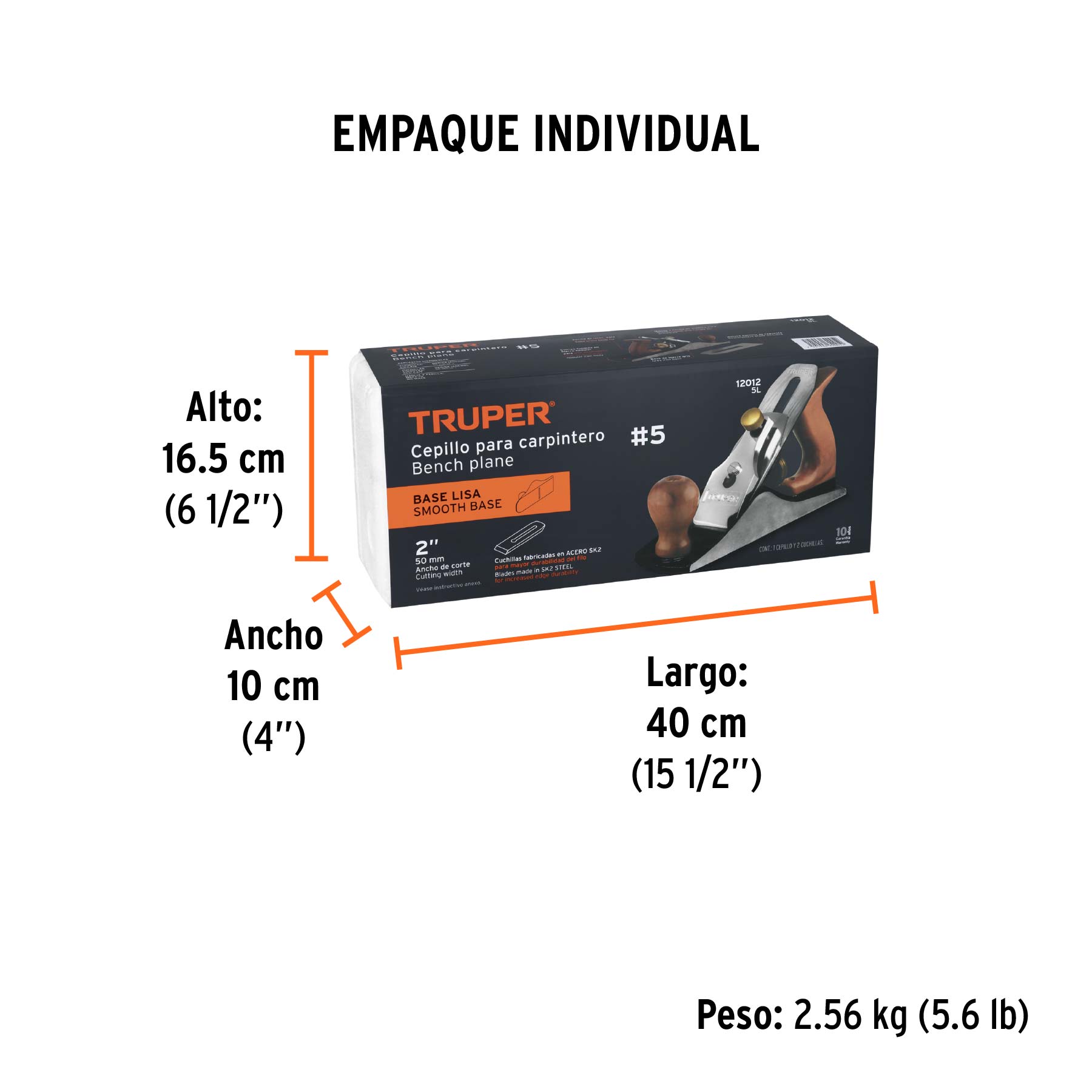 Cepillo para carpintero 5 base lisa, TRUPER - Empaque