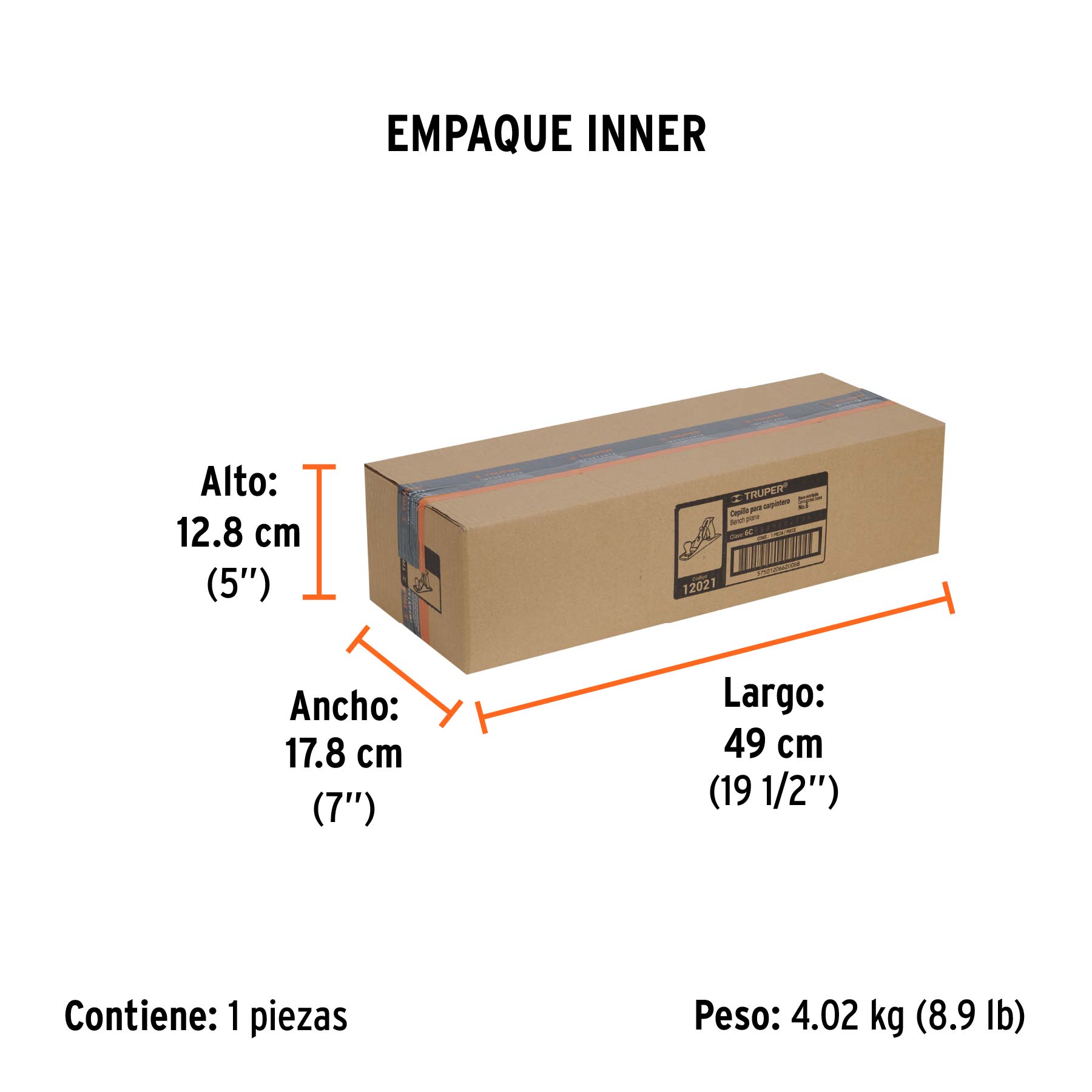 Cepillo para carpintero 6 base estriada, TRUPER - Empaque