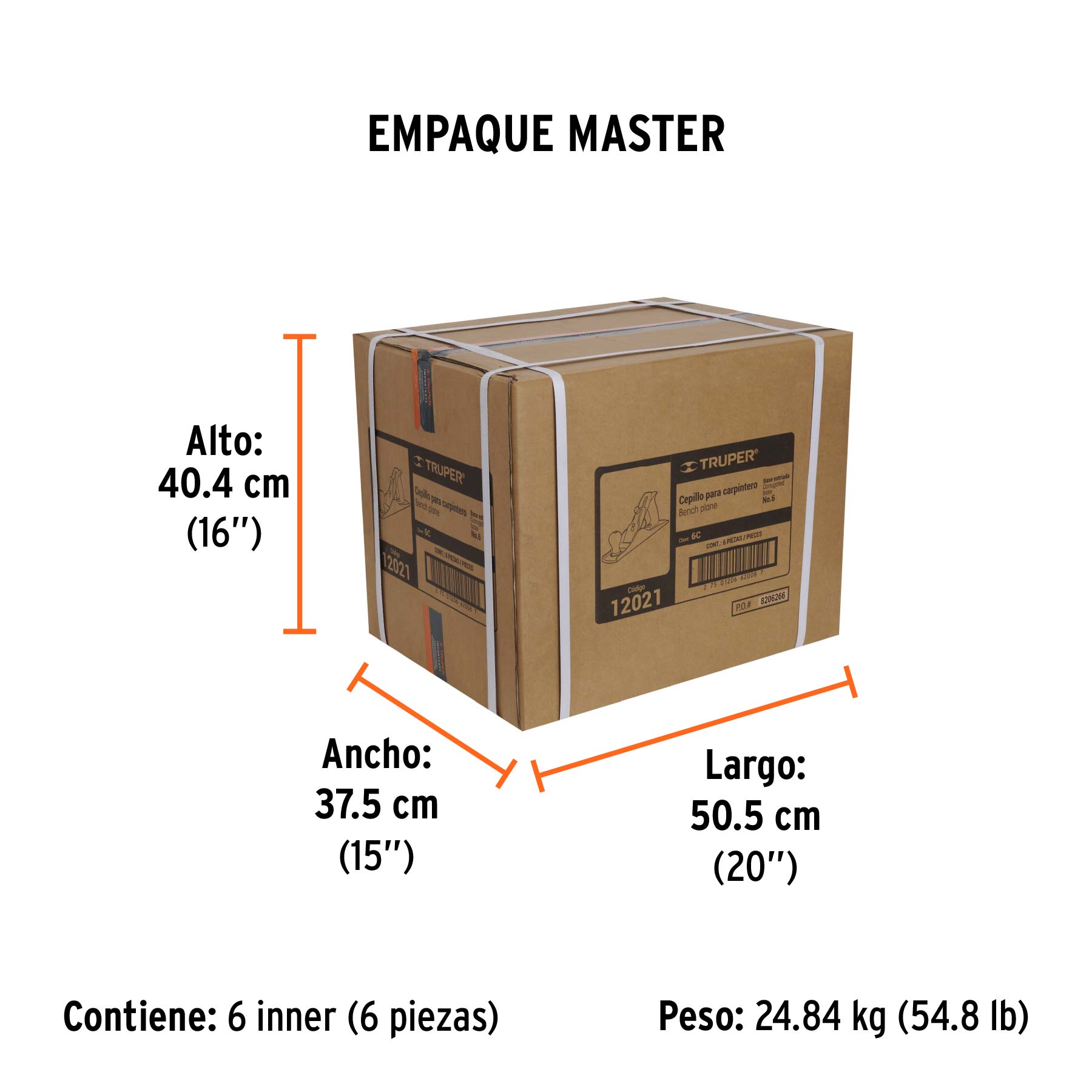 Cepillo para carpintero 6 base estriada, TRUPER - Empaque