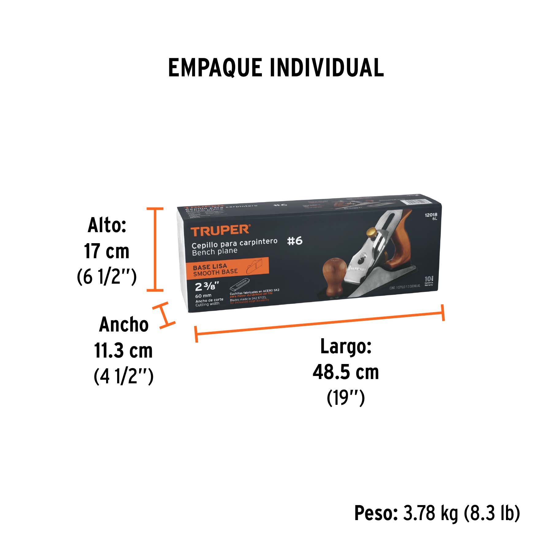 Cepillo para carpintero 6 base lisa, TRUPER - Empaque