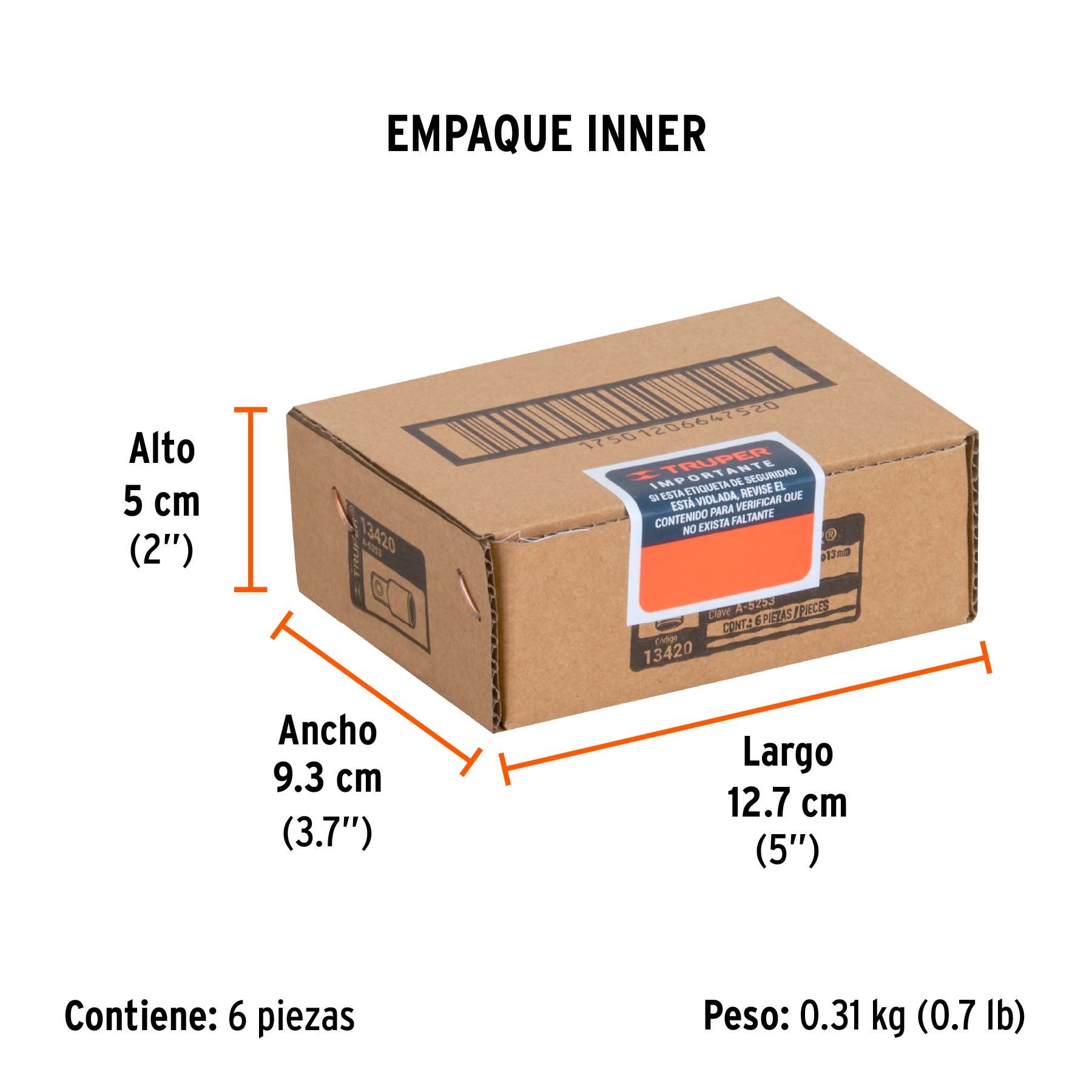 Adaptador para matraca de cuadro 3/8" a cuadro 1/2", TRUPER - Empaque
