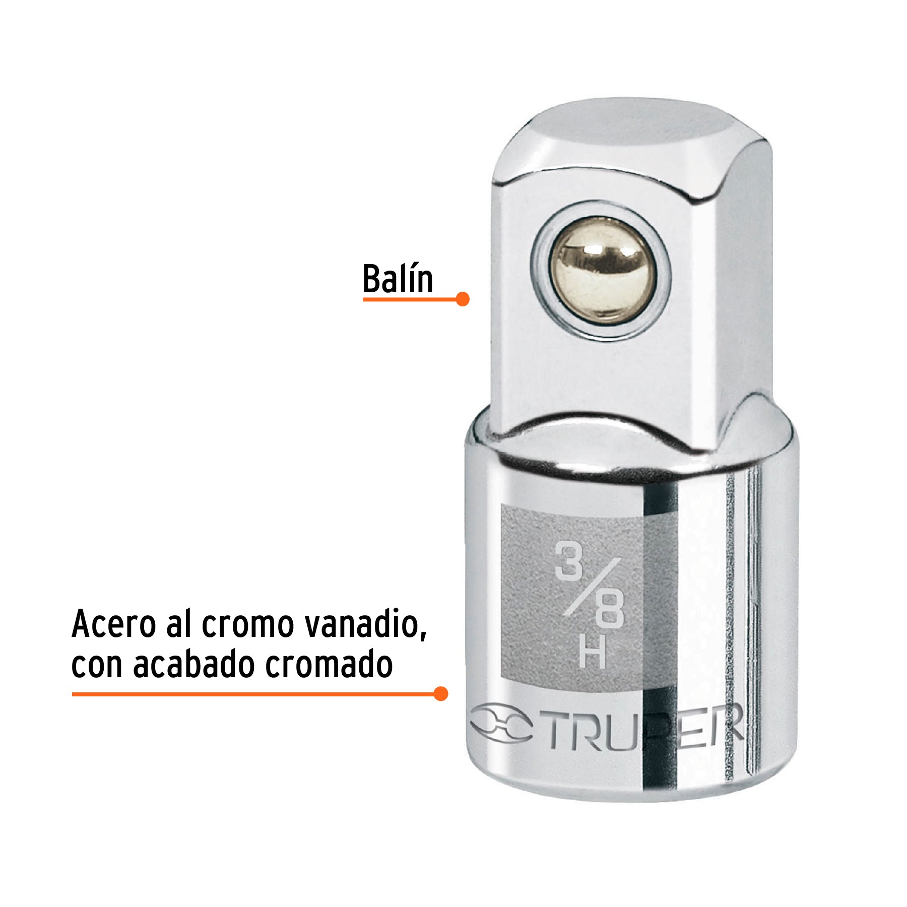 Adaptador para matraca de cuadro 3/8" a cuadro 1/2", TRUPER