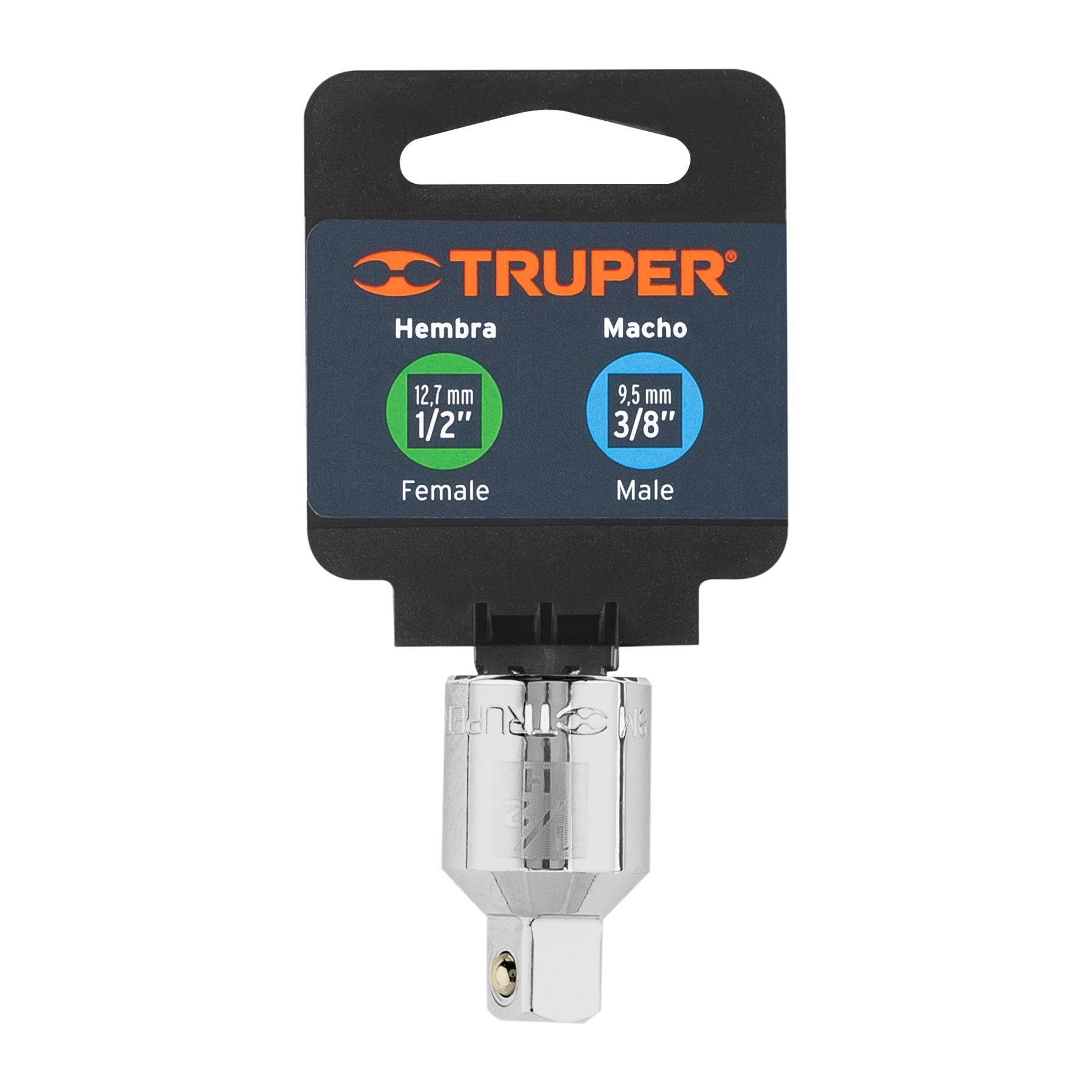 Adaptador para matraca de cuadro 1/2" a cuadro 3/8", TRUPER