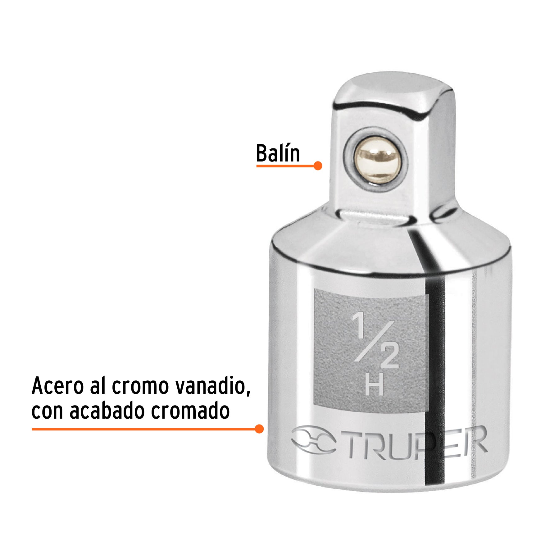 Adaptador para matraca de cuadro 1/2" a cuadro 3/8", TRUPER