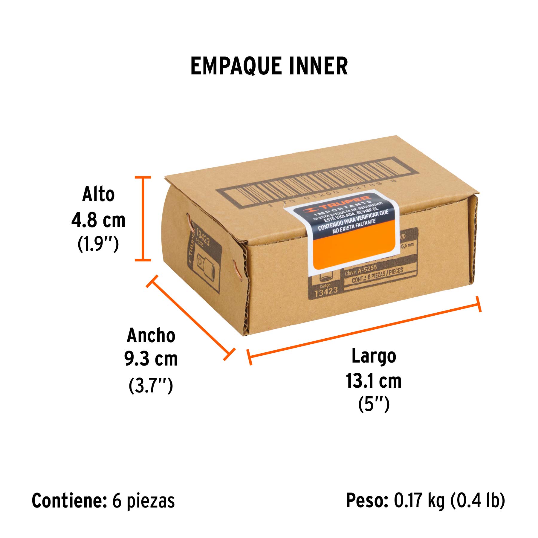 Adaptador para matraca de cuadro 3/8" a cuadro 1/4", TRUPER - Empaque