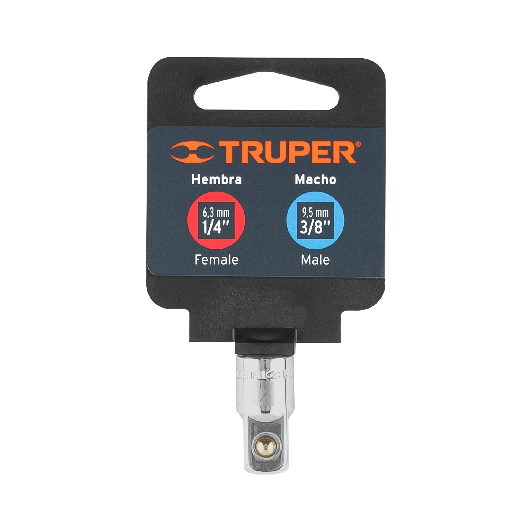 Adaptador para matraca de cuadro 1/4" a cuadro 3/8", TRUPER