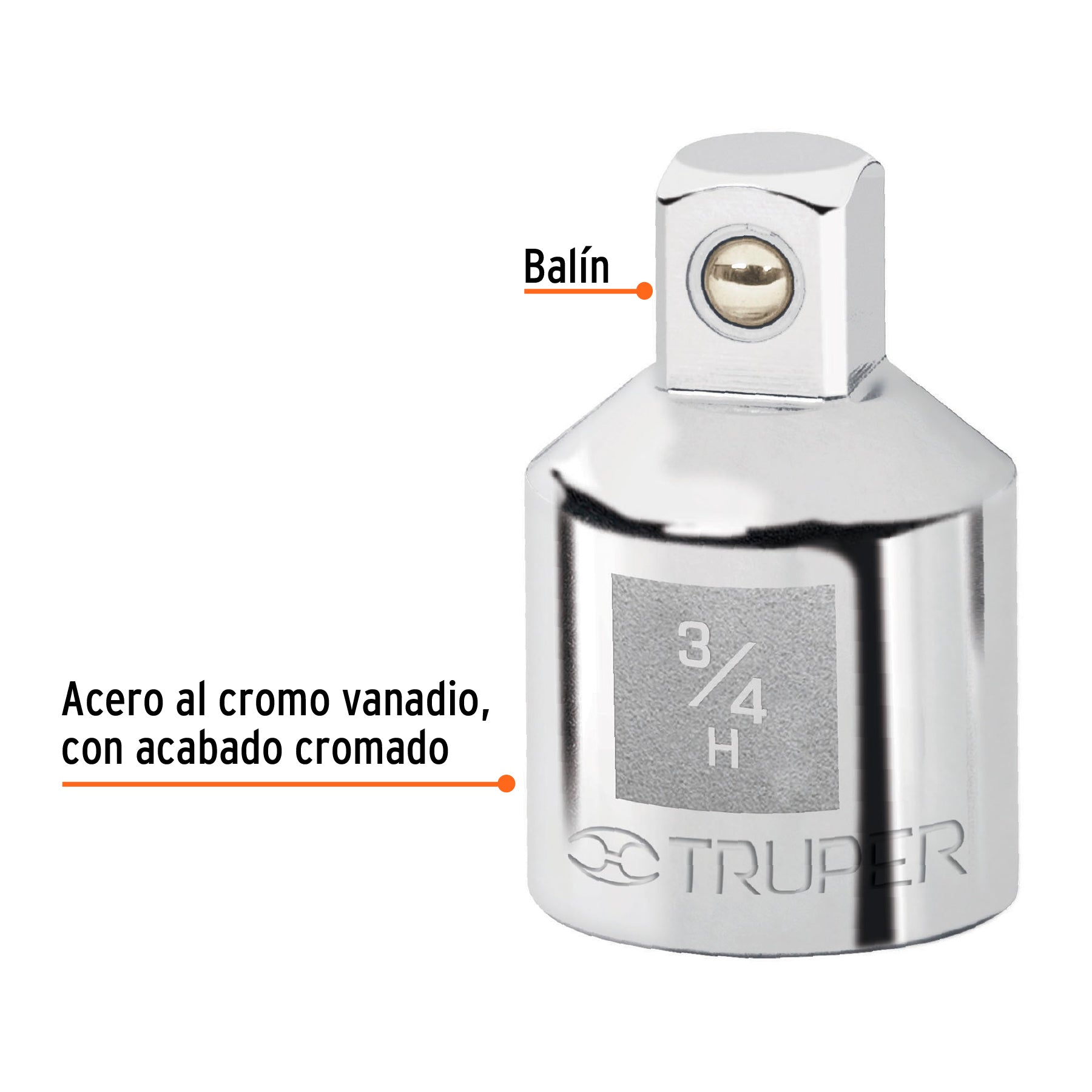 Adaptador para matraca de cuadro 3/4" a cuadro 1/2", TRUPER