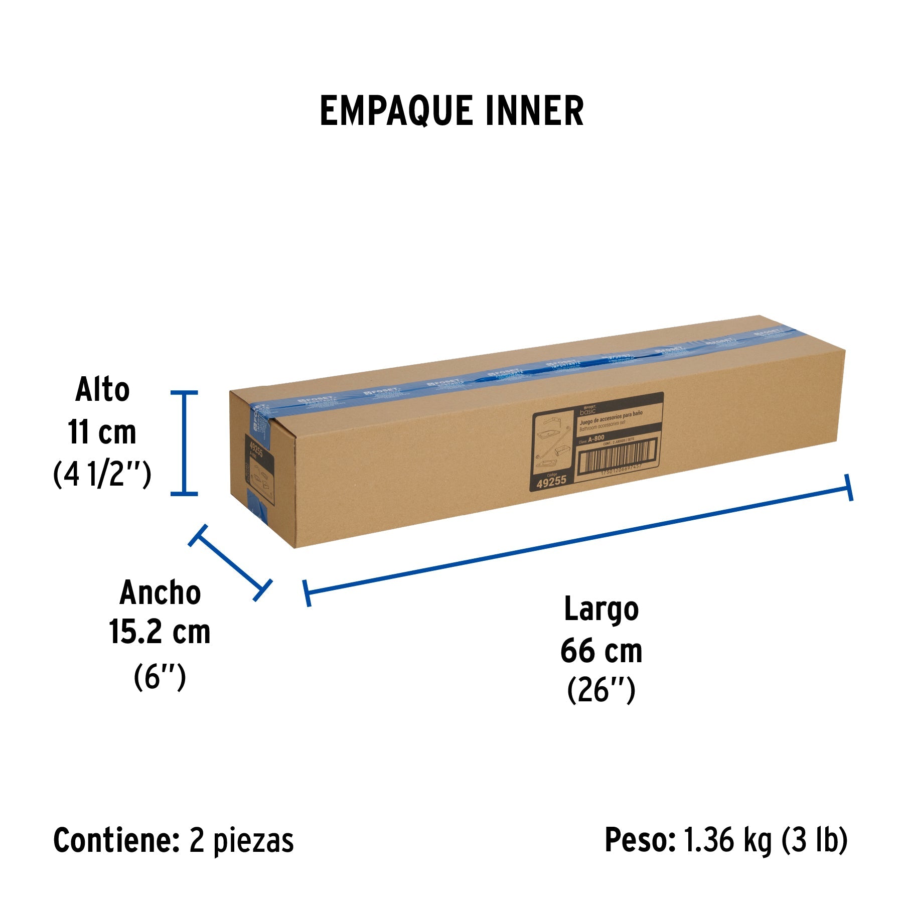 Juego de 5 accesorios para baño, acero inoxidable, BASIC - Empaque