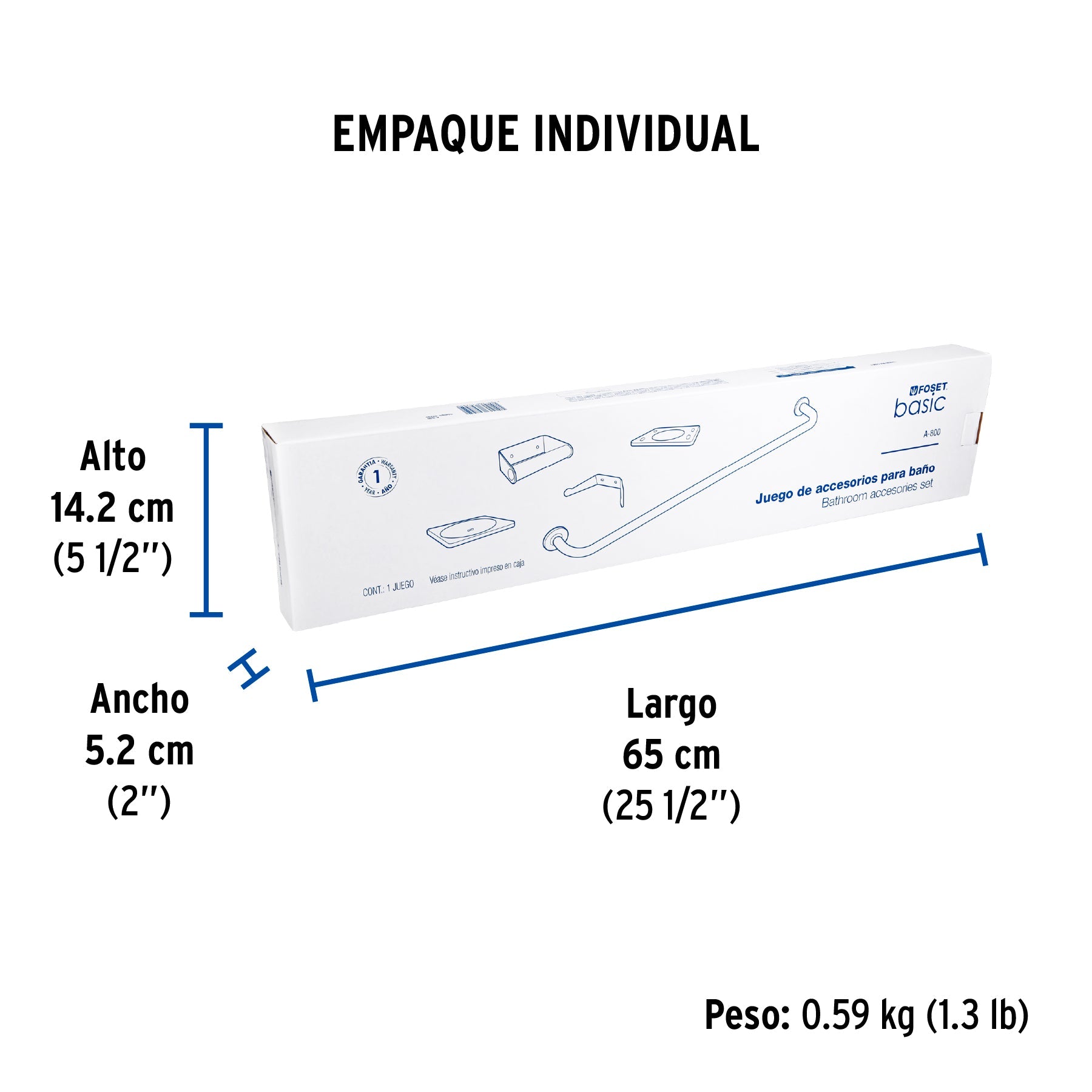 Juego de 5 accesorios para baño, acero inoxidable, BASIC - Empaque