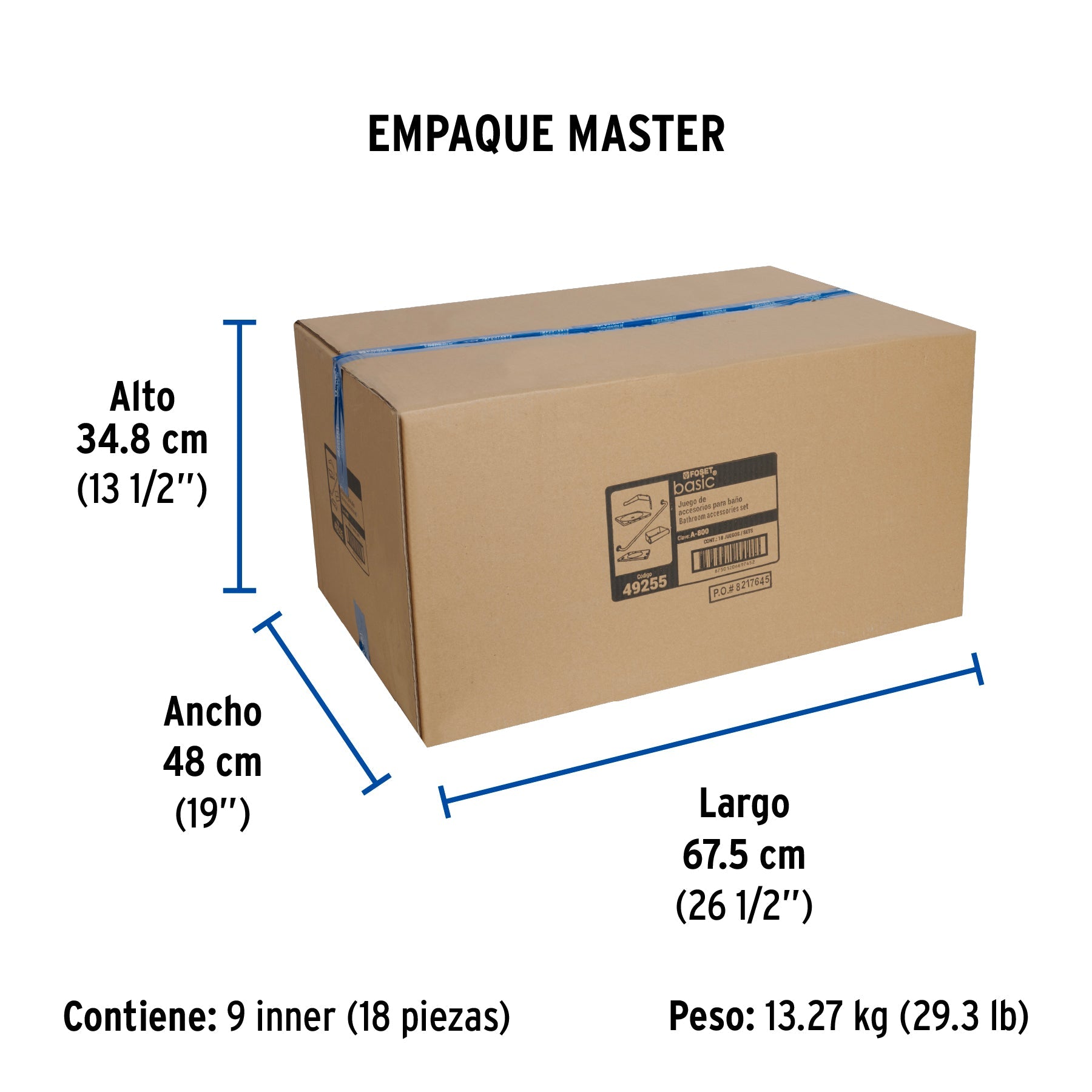Juego de 5 accesorios para baño, acero inoxidable, BASIC - Empaque