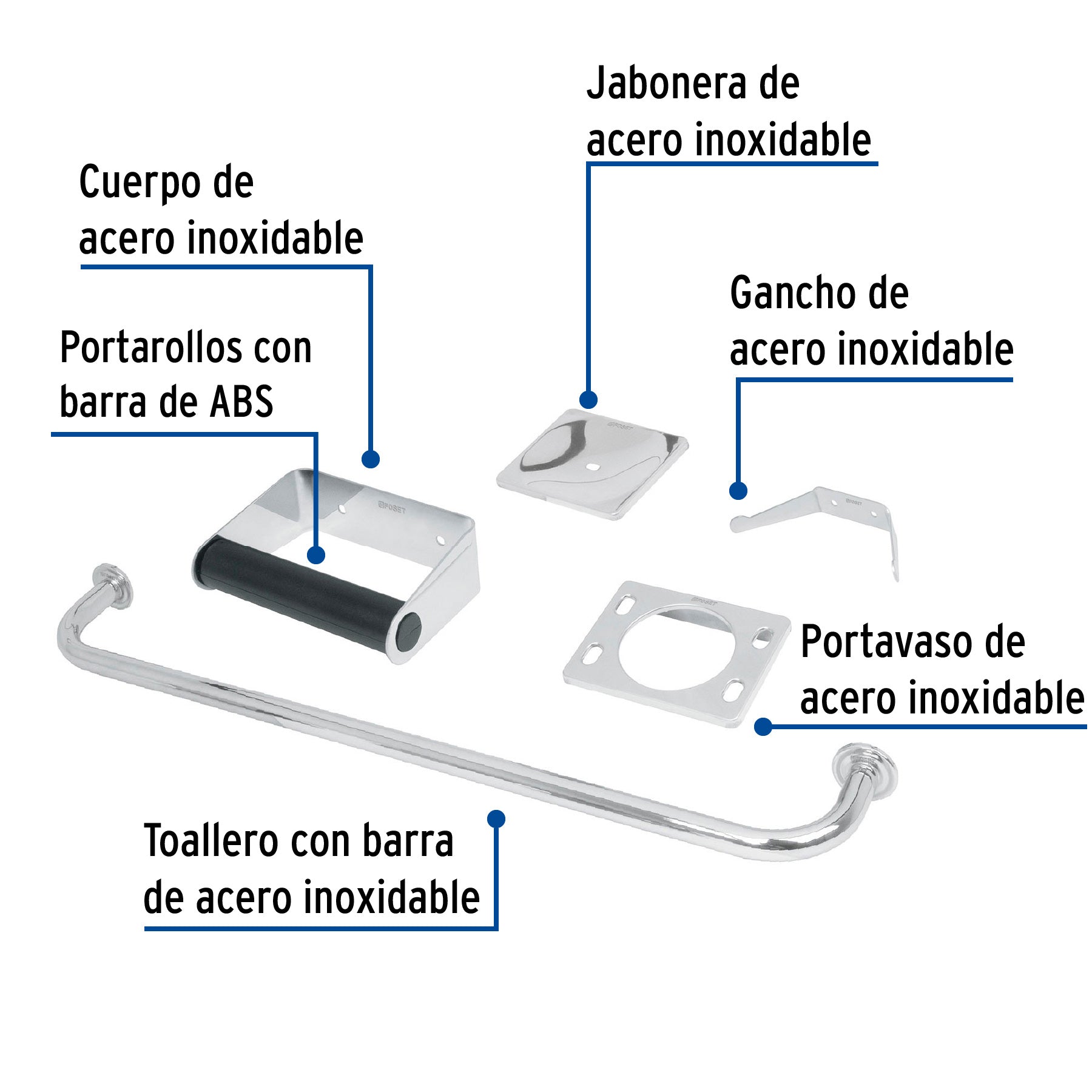 Juego de 5 accesorios para baño, acero inoxidable, BASIC