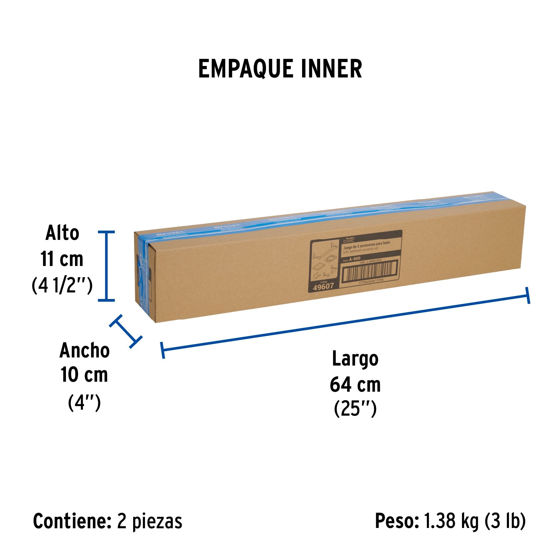 Juego de 5 accesorios para baño, metálicos, cromo, BASIC - Empaque