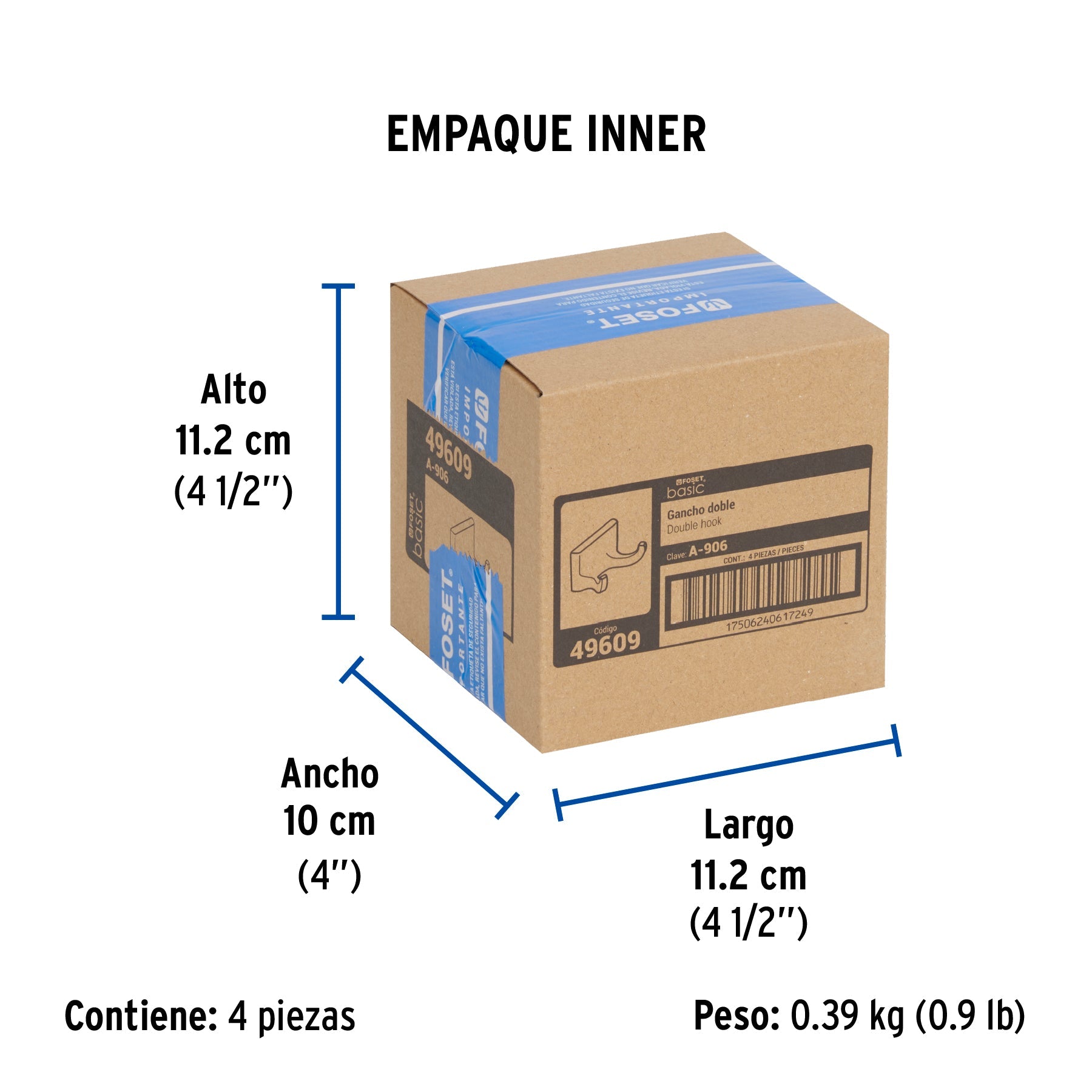 Gancho doble para toallas, metálico, cromo, BASIC - Empaque