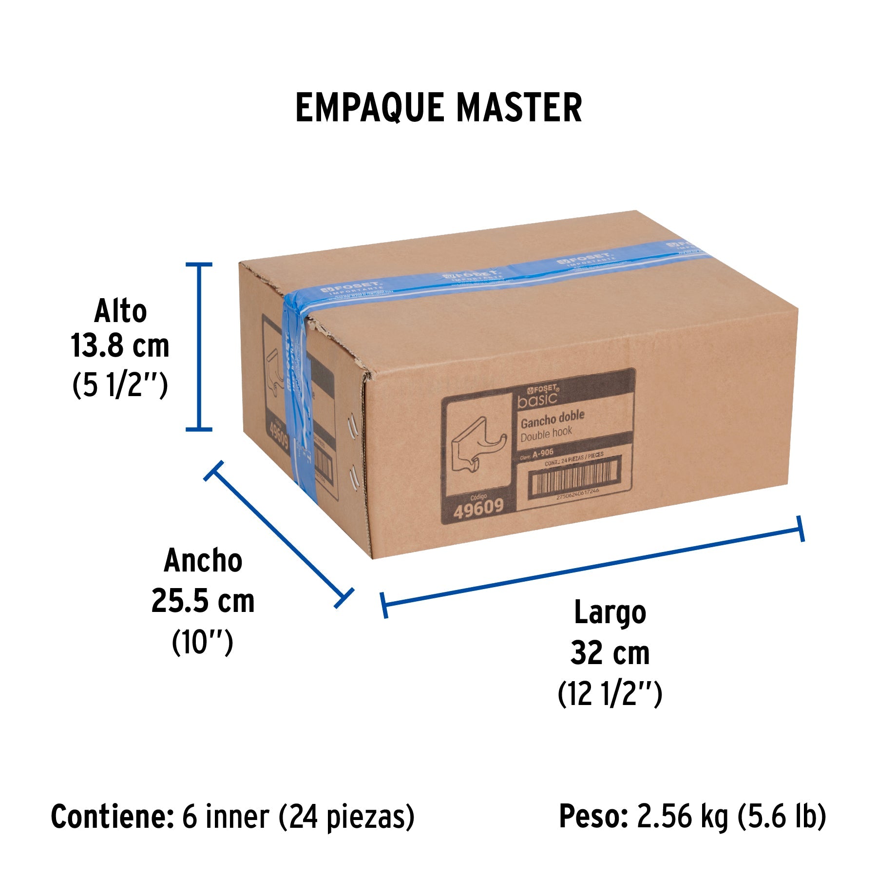 Gancho doble para toallas, metálico, cromo, BASIC - Empaque