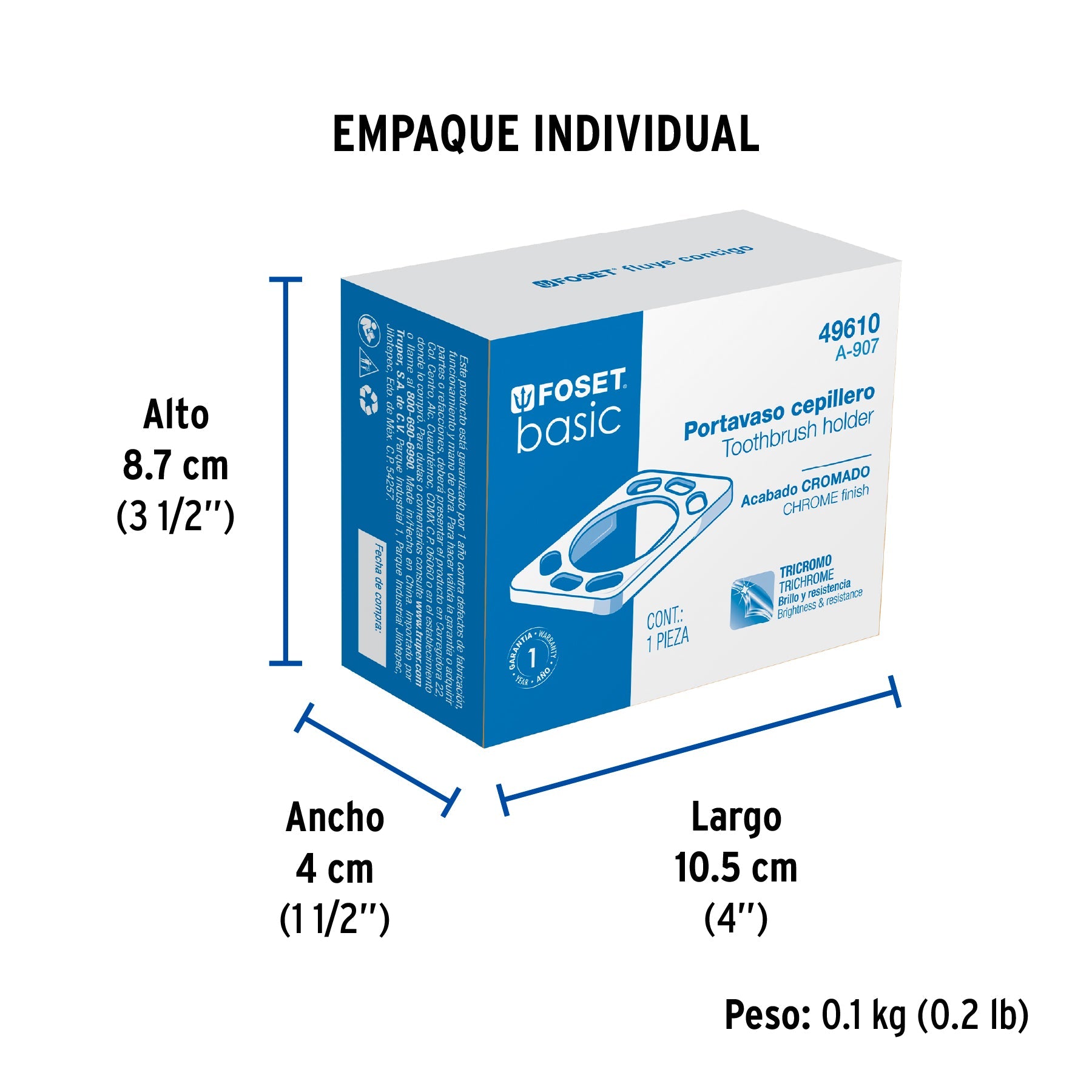 Portavaso cepillero, metálico, cromo, BASIC - Empaque