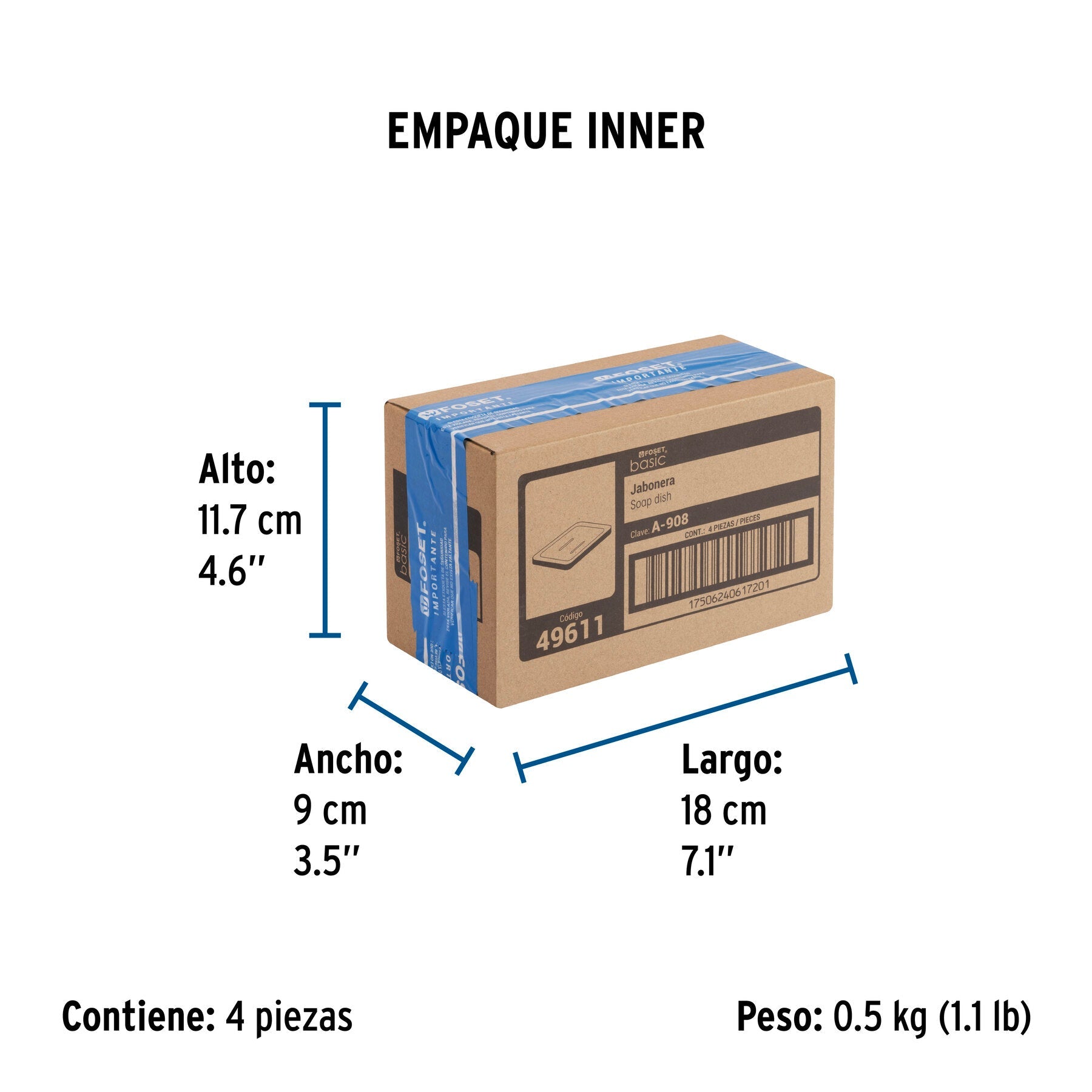 Jabonera metálica, cromo, BASIC - Empaque