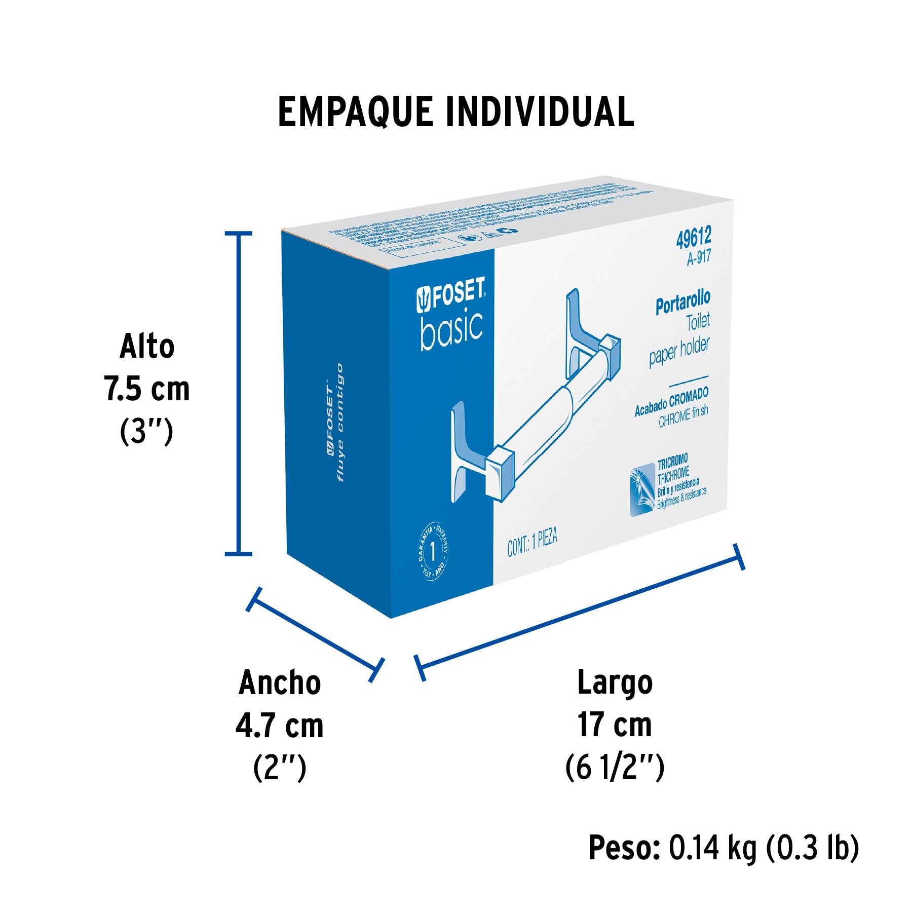 Portarrollo sin cubierta, metálico, cromo, BASIC - Empaque