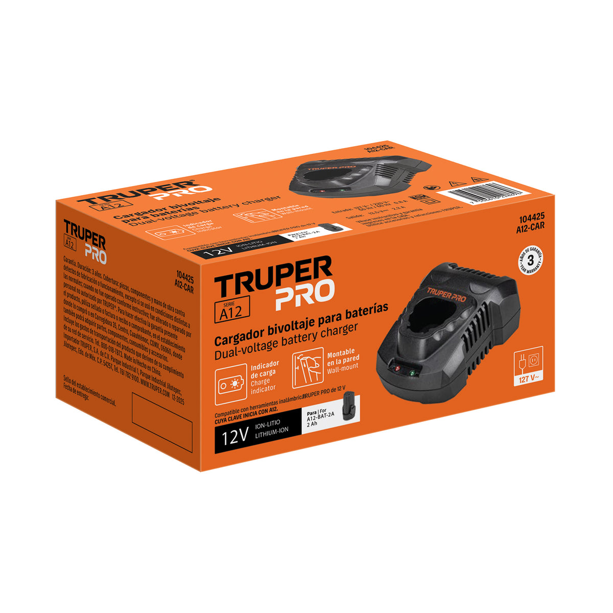 Cargador de baterías de ion litio de 12 V, TRUPER PRO