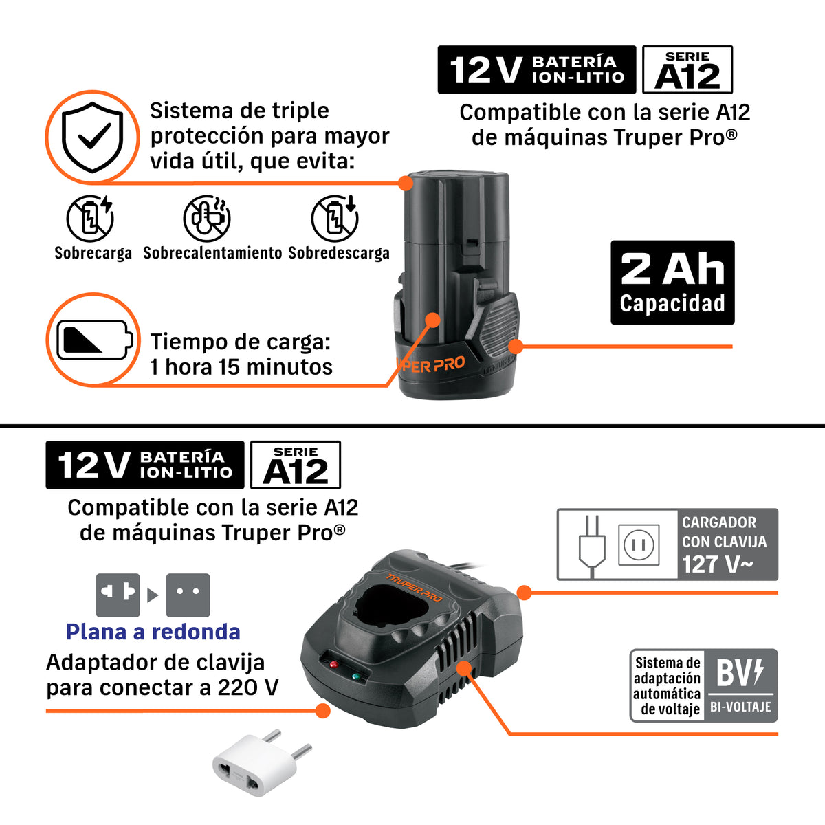 Destornillador de impacto 1/4", 12 V brushless, TRUPER PRO