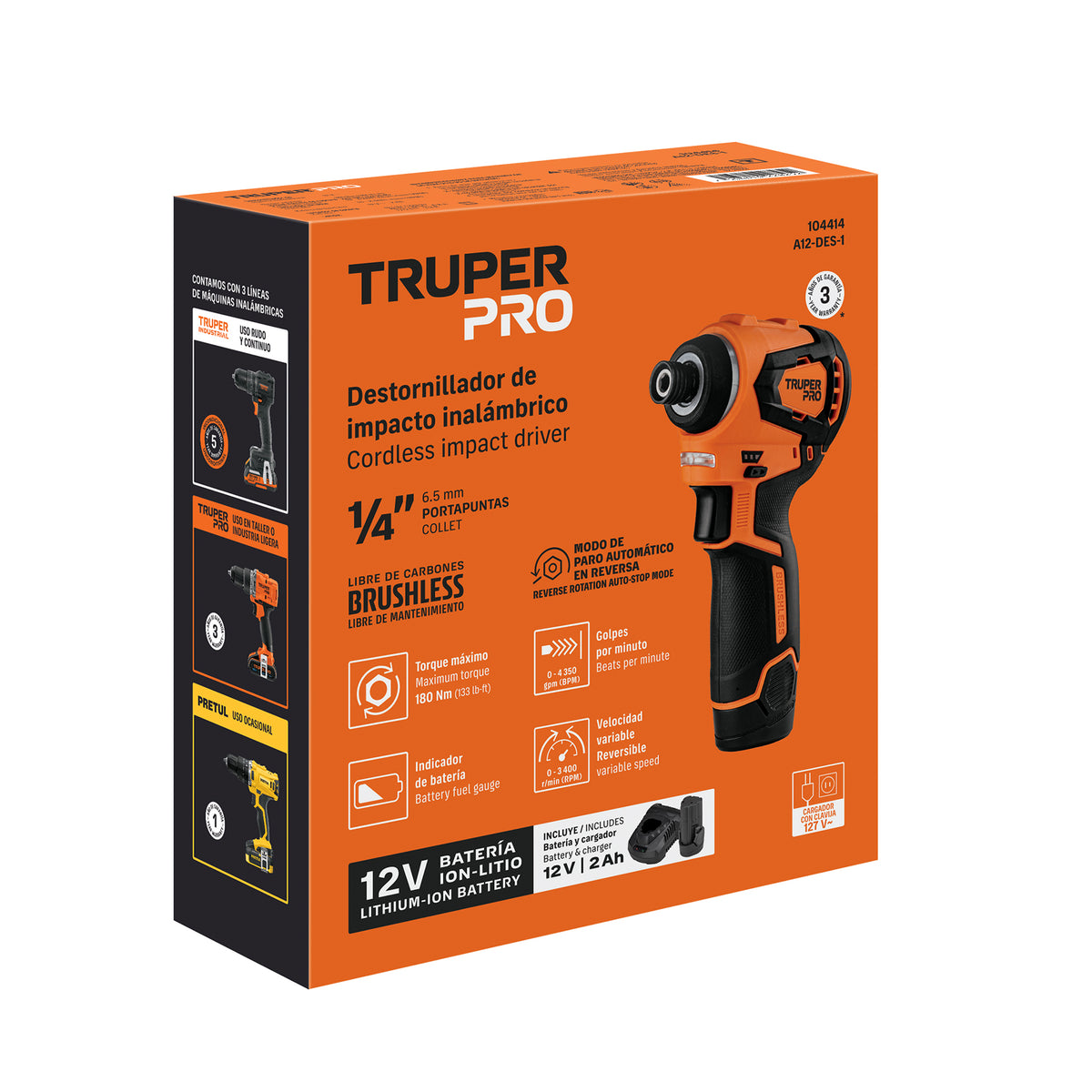Destornillador de impacto 1/4", 12 V brushless, TRUPER PRO