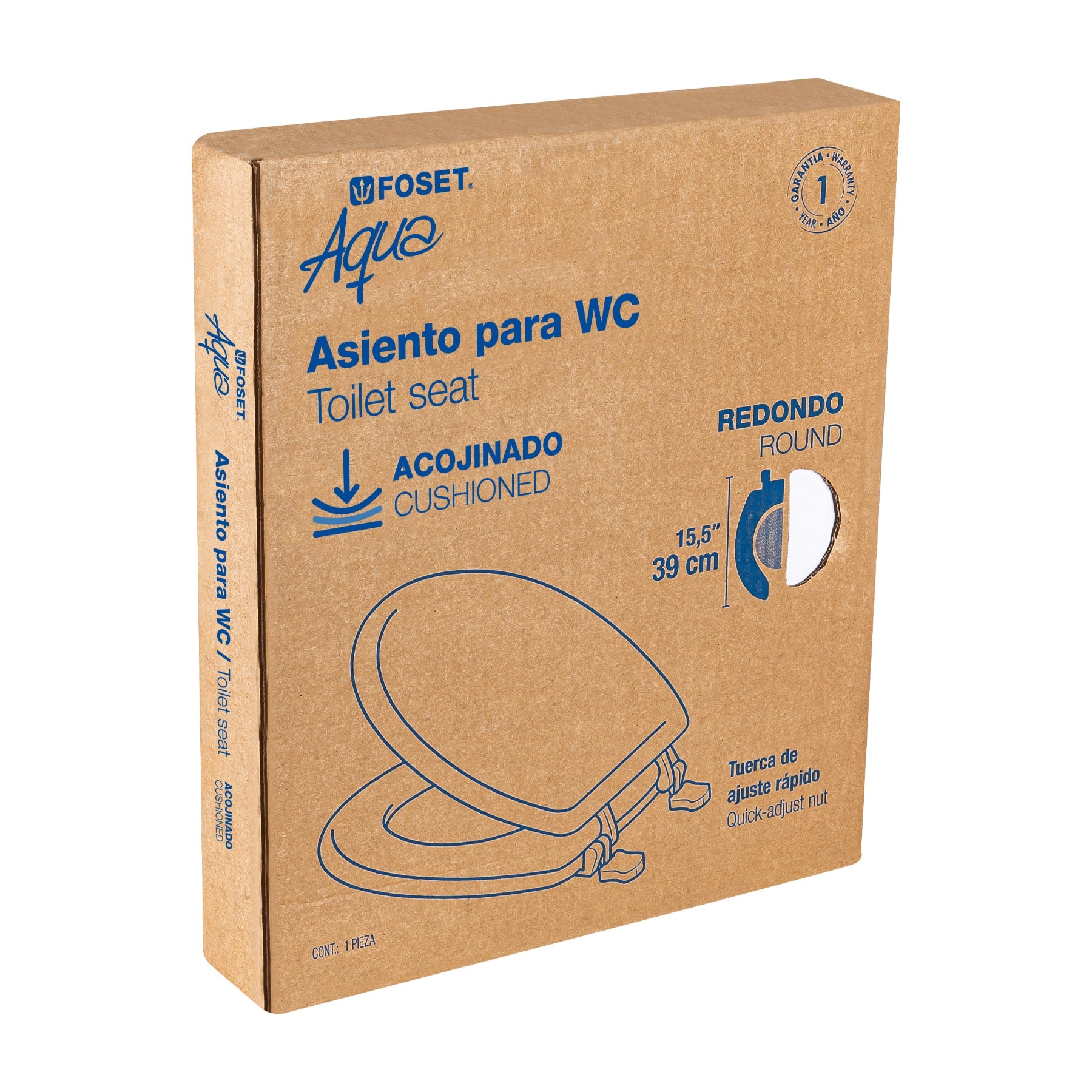 Asiento redondo acojinado para WC, cerrado, blanco, FOSET