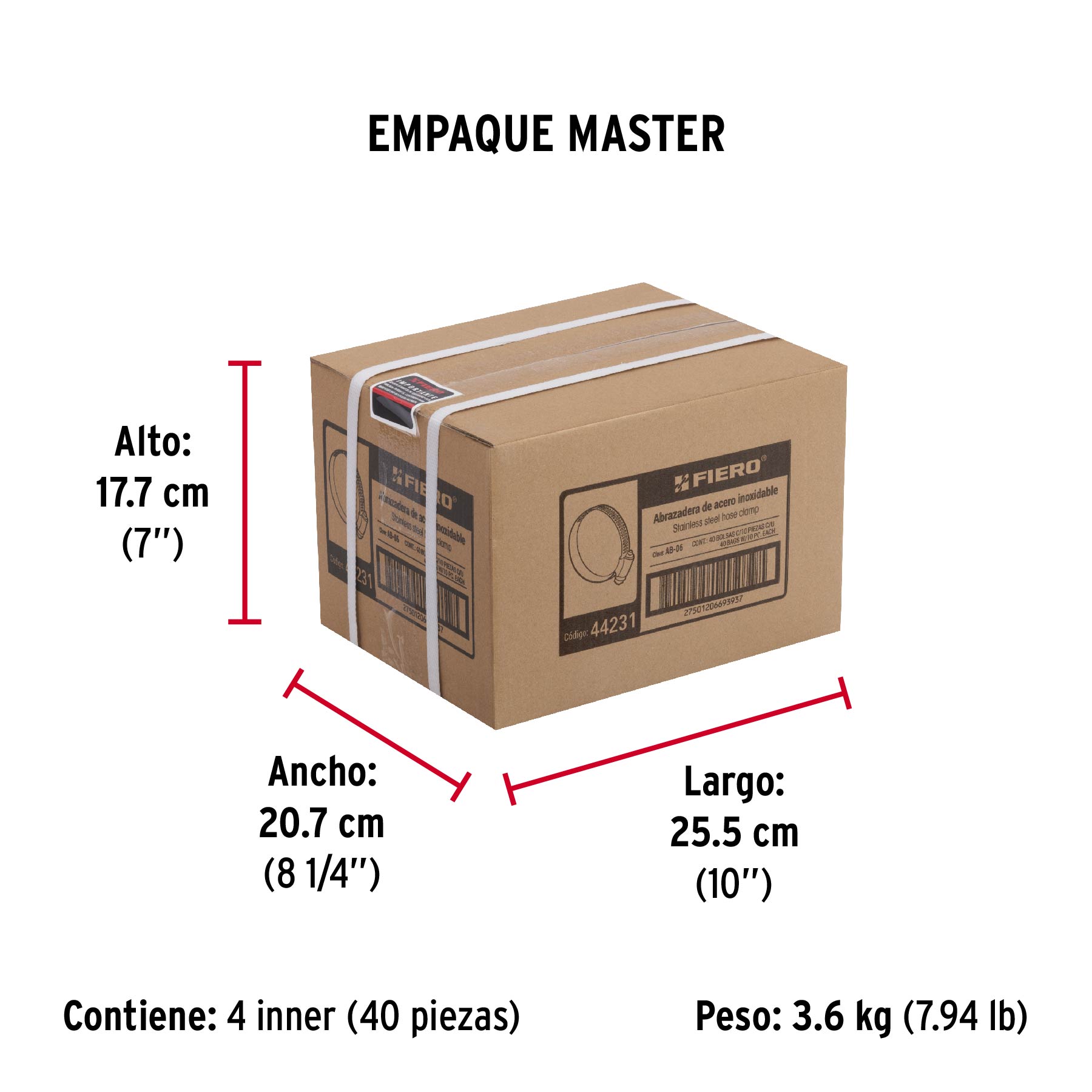 Bolsa con 10 abrazaderas mini, sin fin #6, 1/2 - 3/4", FIERO - Empaque