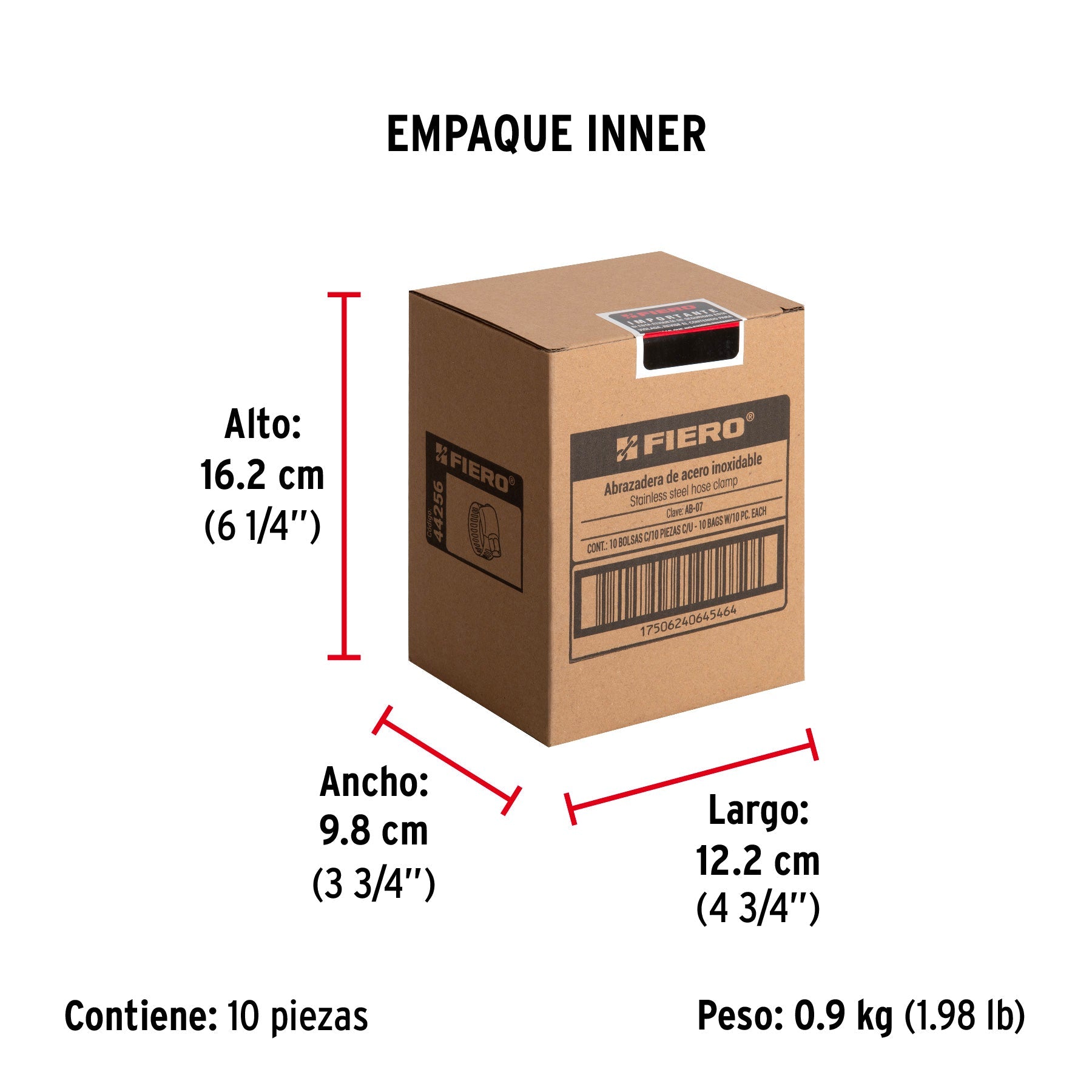 Bolsa con 10 abrazaderas mini sin fin #7, 1/2 - 7/8", FIERO - Empaque