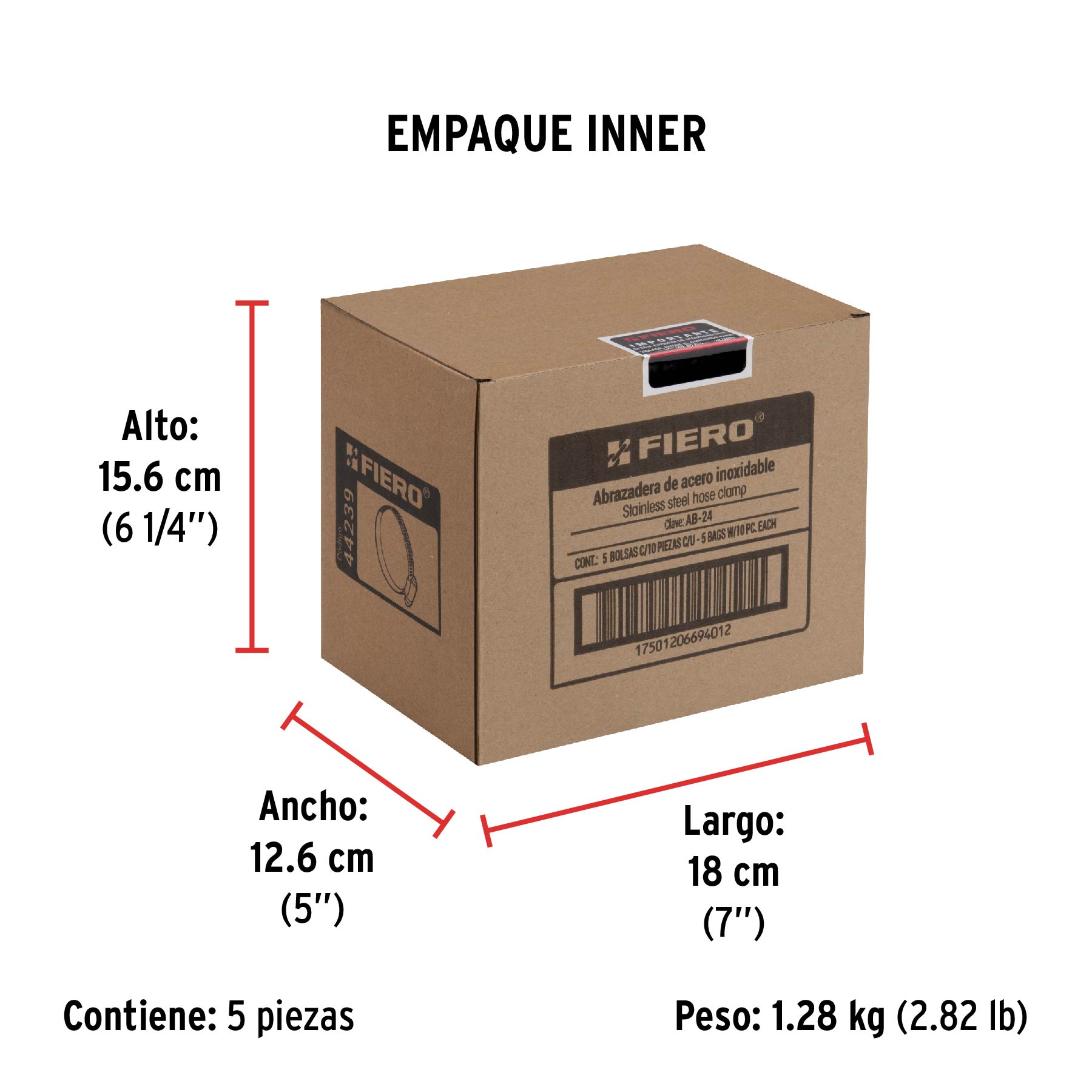 Bolsa con 10 abrazaderas sin fin #24, 1-1/4 - 2", FIERO - Empaque