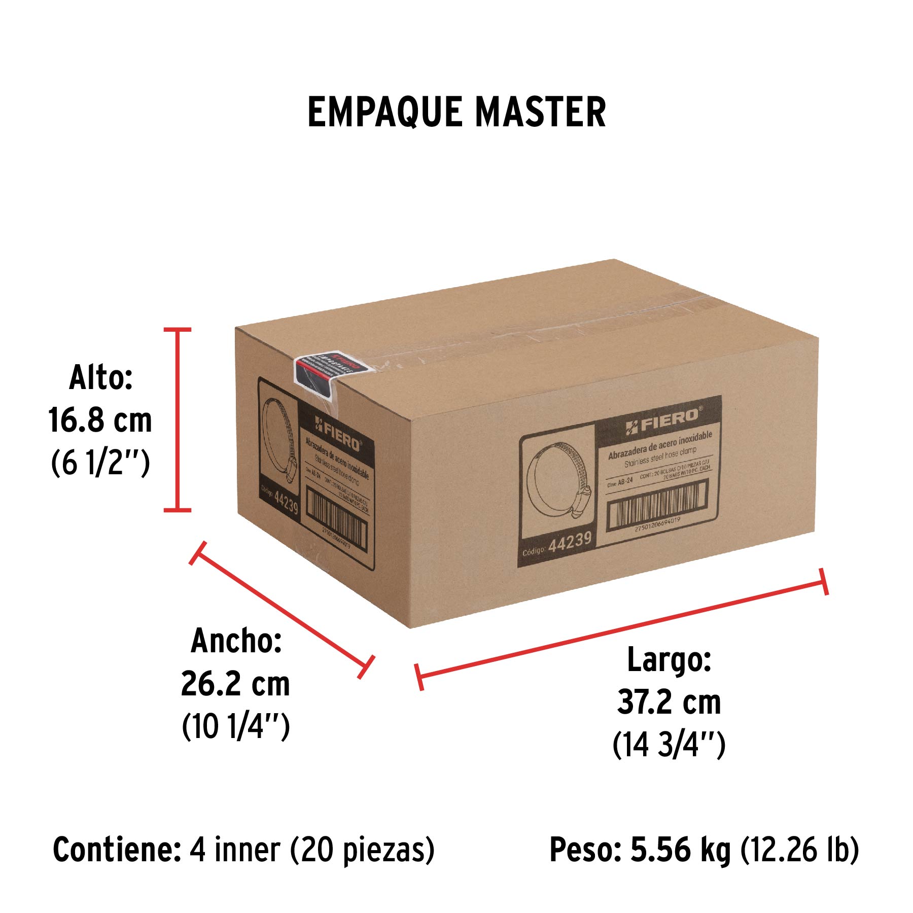 Bolsa con 10 abrazaderas sin fin #24, 1-1/4 - 2", FIERO - Empaque