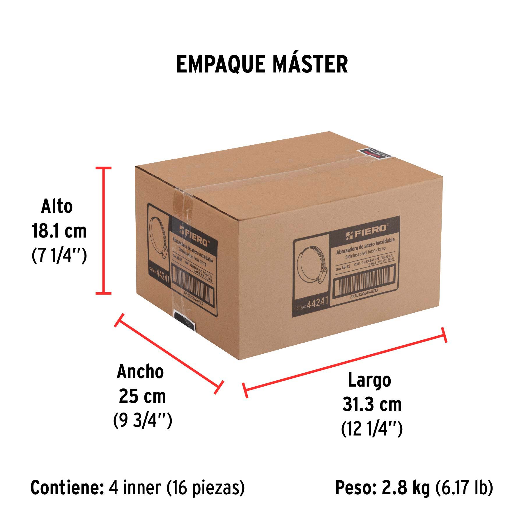 Bolsa con 5 abrazaderas sin fin #32, 1-9/16 - 2-1/2", FIERO - Empaque