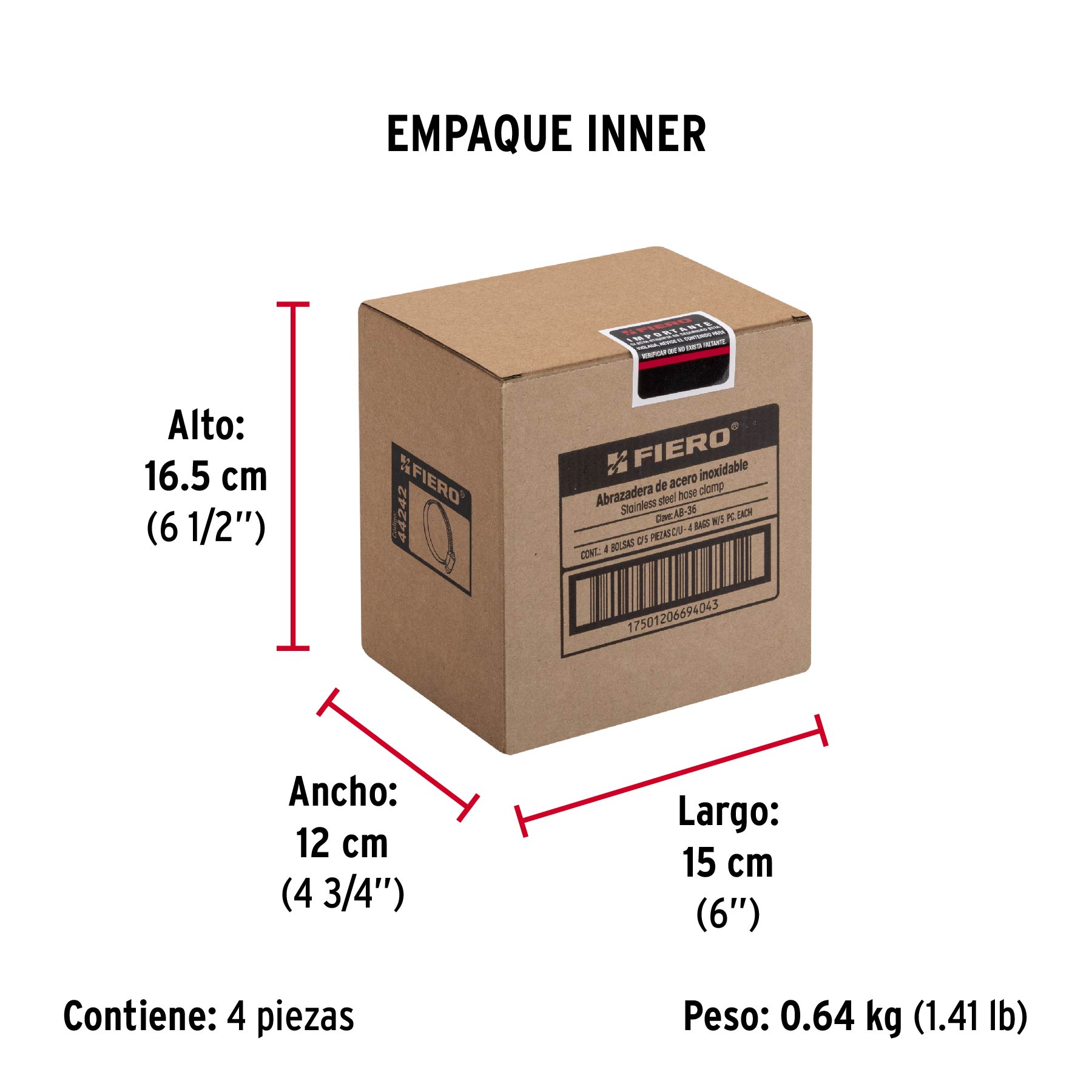 Bolsa con 5 abrazaderas sin fin #36, 1-13/16 - 2-3/4", FIERO - Empaque