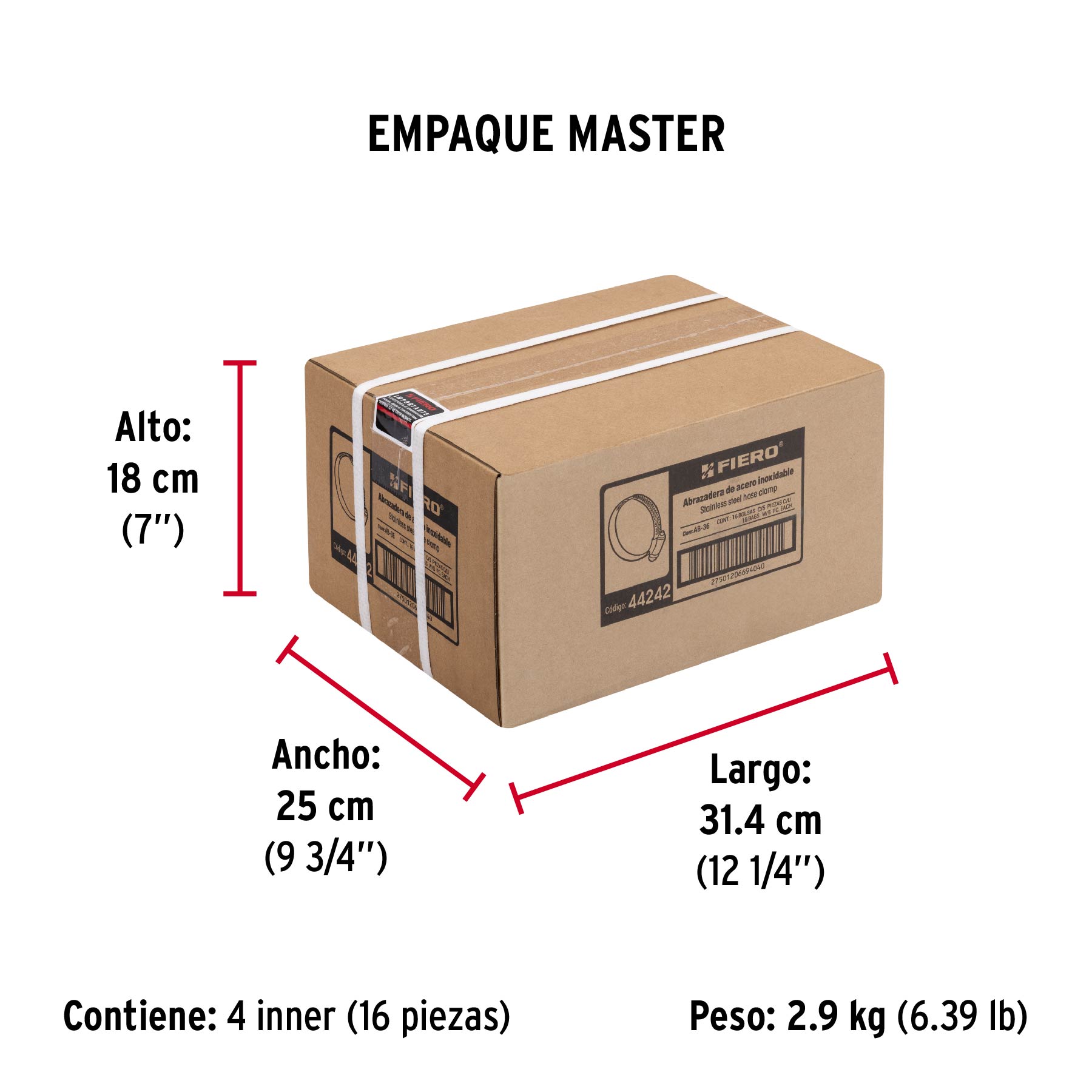 Bolsa con 5 abrazaderas sin fin #36, 1-13/16 - 2-3/4", FIERO - Empaque