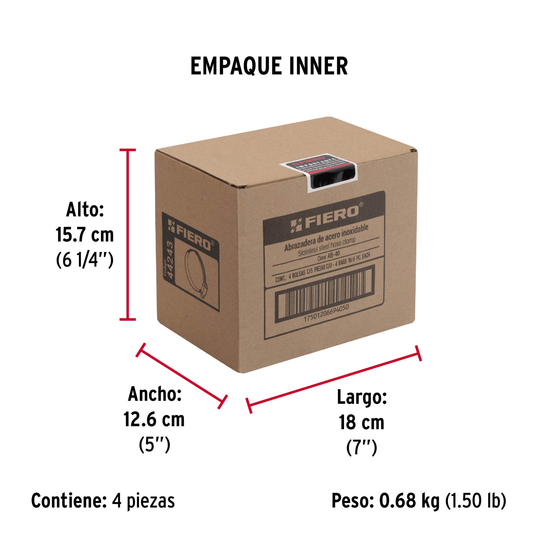 Bolsa con 5 abrazaderas sin fin #40, 2-1/4 - 3", FIERO - Empaque