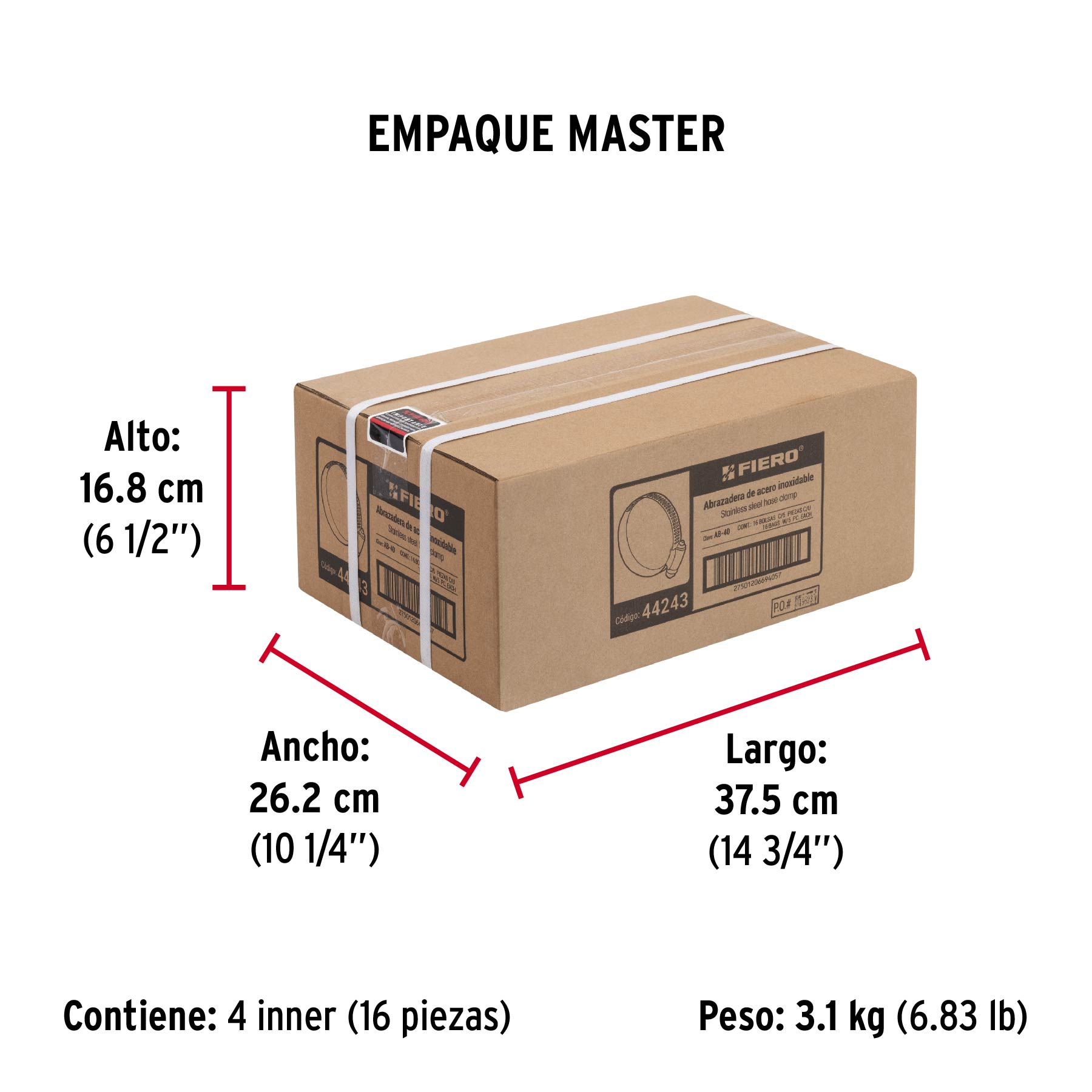 Bolsa con 5 abrazaderas sin fin #40, 2-1/4 - 3", FIERO - Empaque