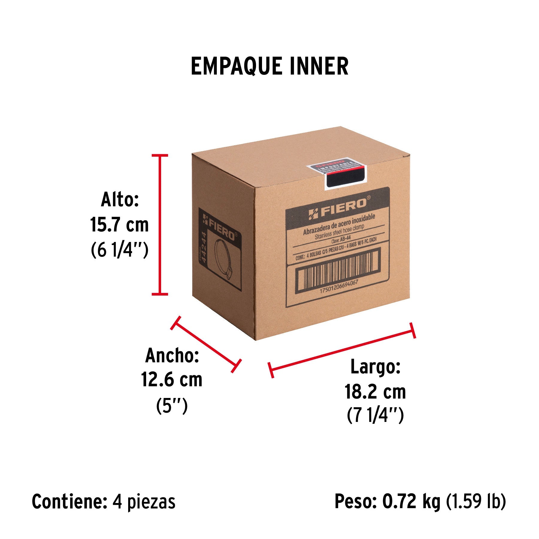 Bolsa con 5 abrazaderas sin fin #44, 2-5/8 - 3-1/4", FIERO - Empaque